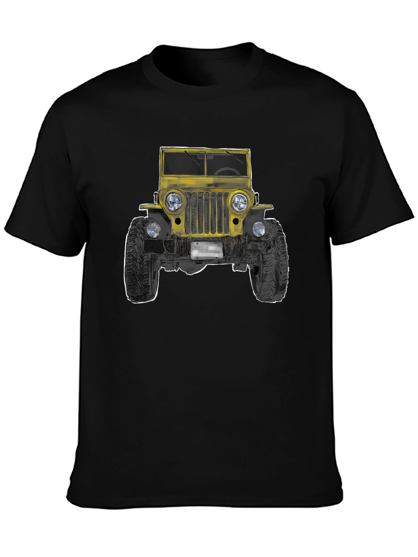 Classic Yellow Jeep Graphic Tee - Black Cotton T-Shirt
