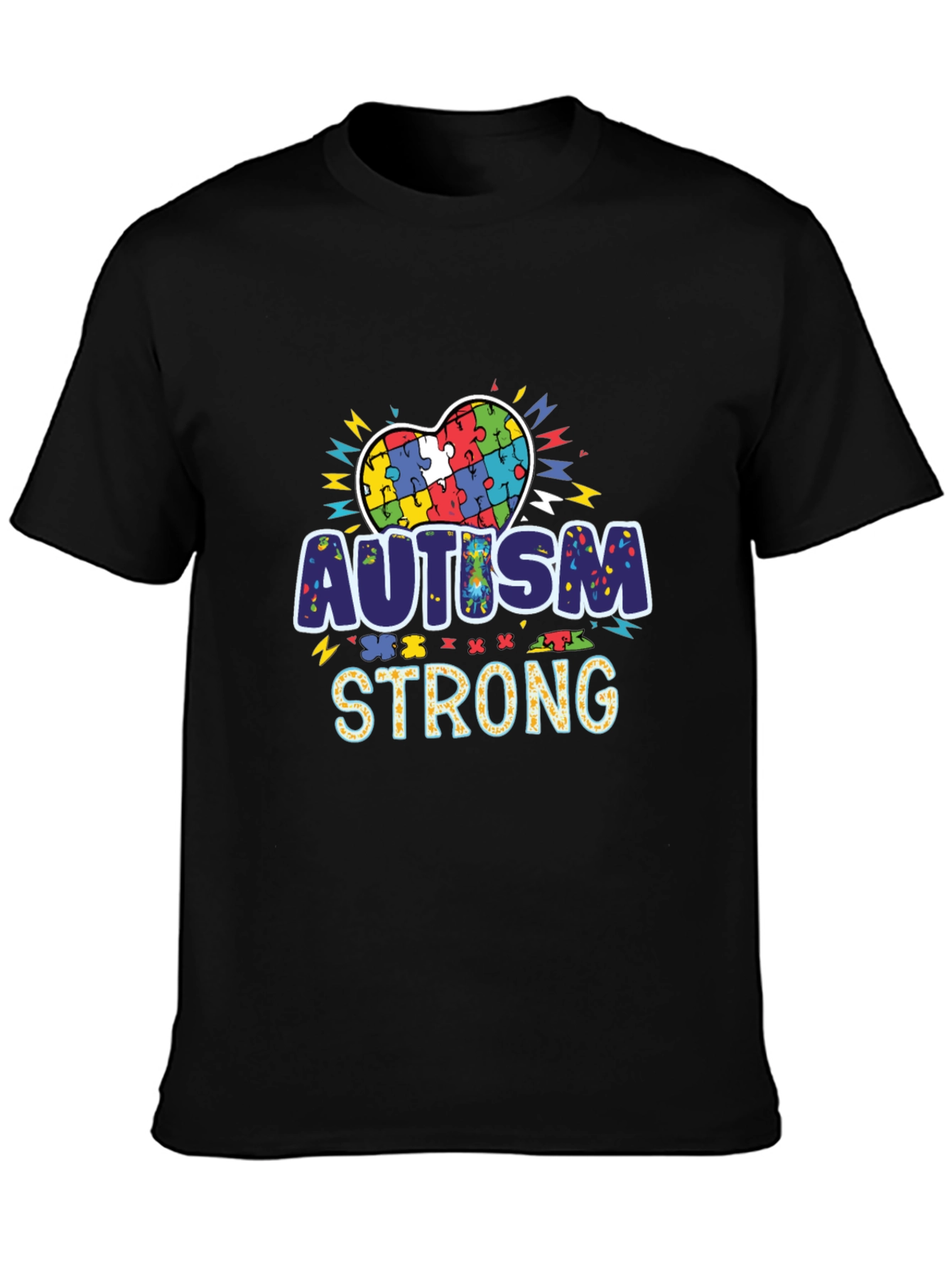 Autism Strong Puzzle Heart Black T-Shirt