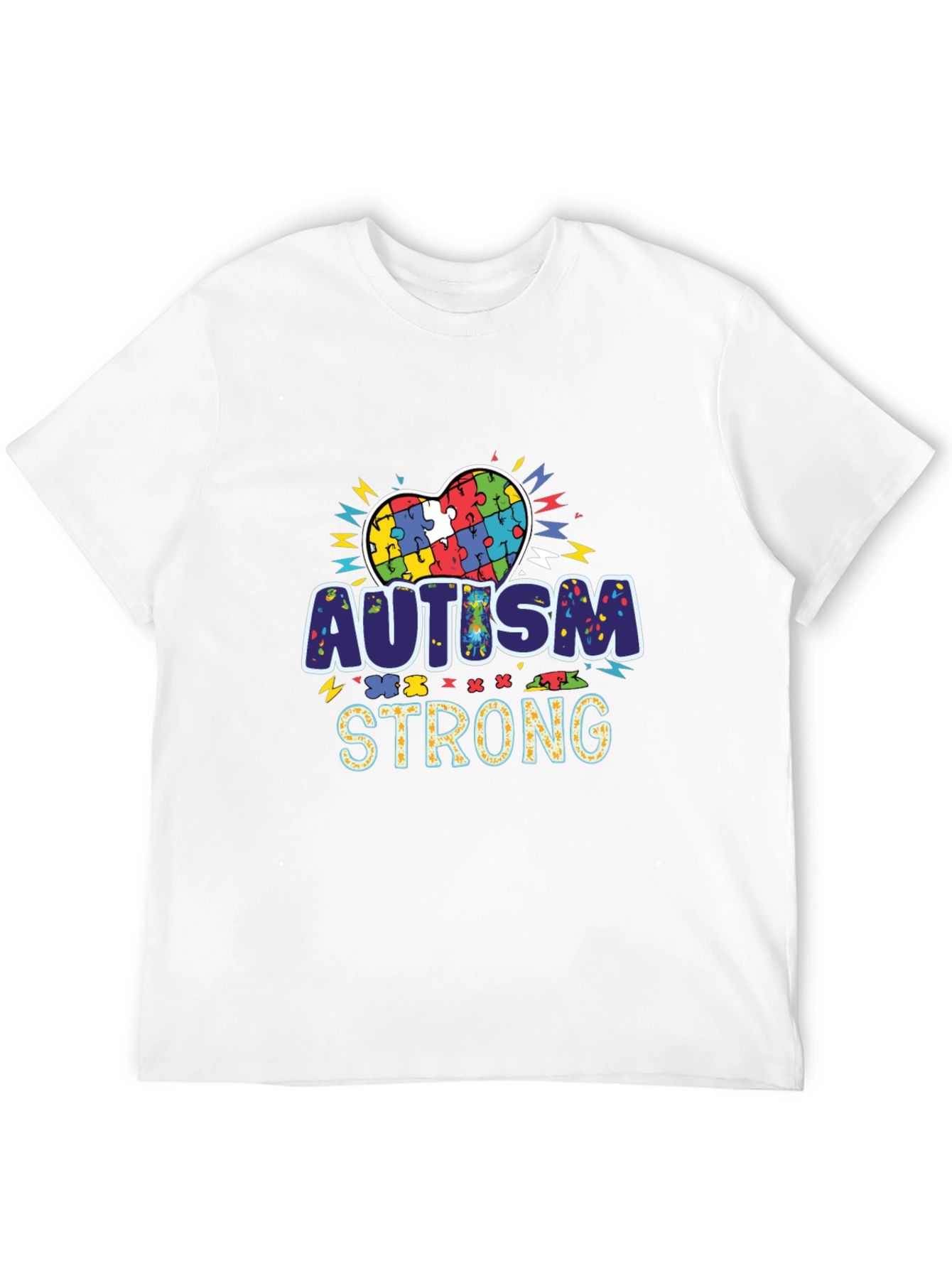 Autism Strong Puzzle Heart Black T-Shirt