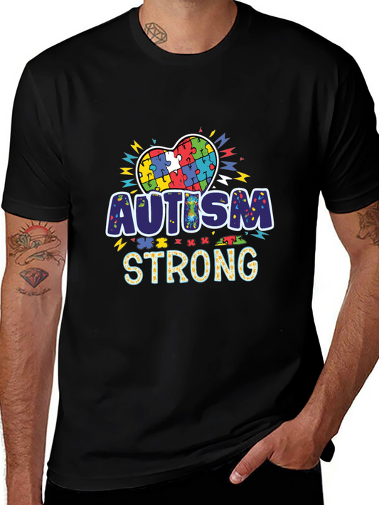 Autism Strong Puzzle Heart Black T-Shirt