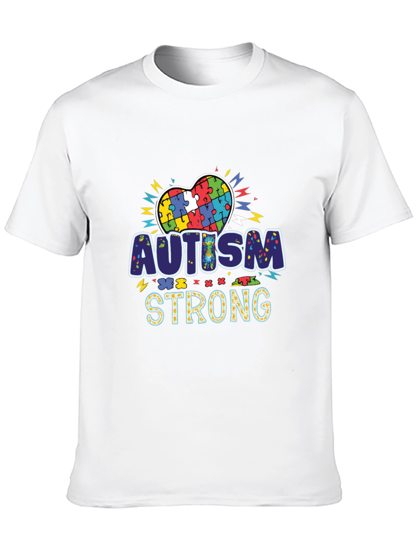 Autism Strong Puzzle Heart Black T-Shirt