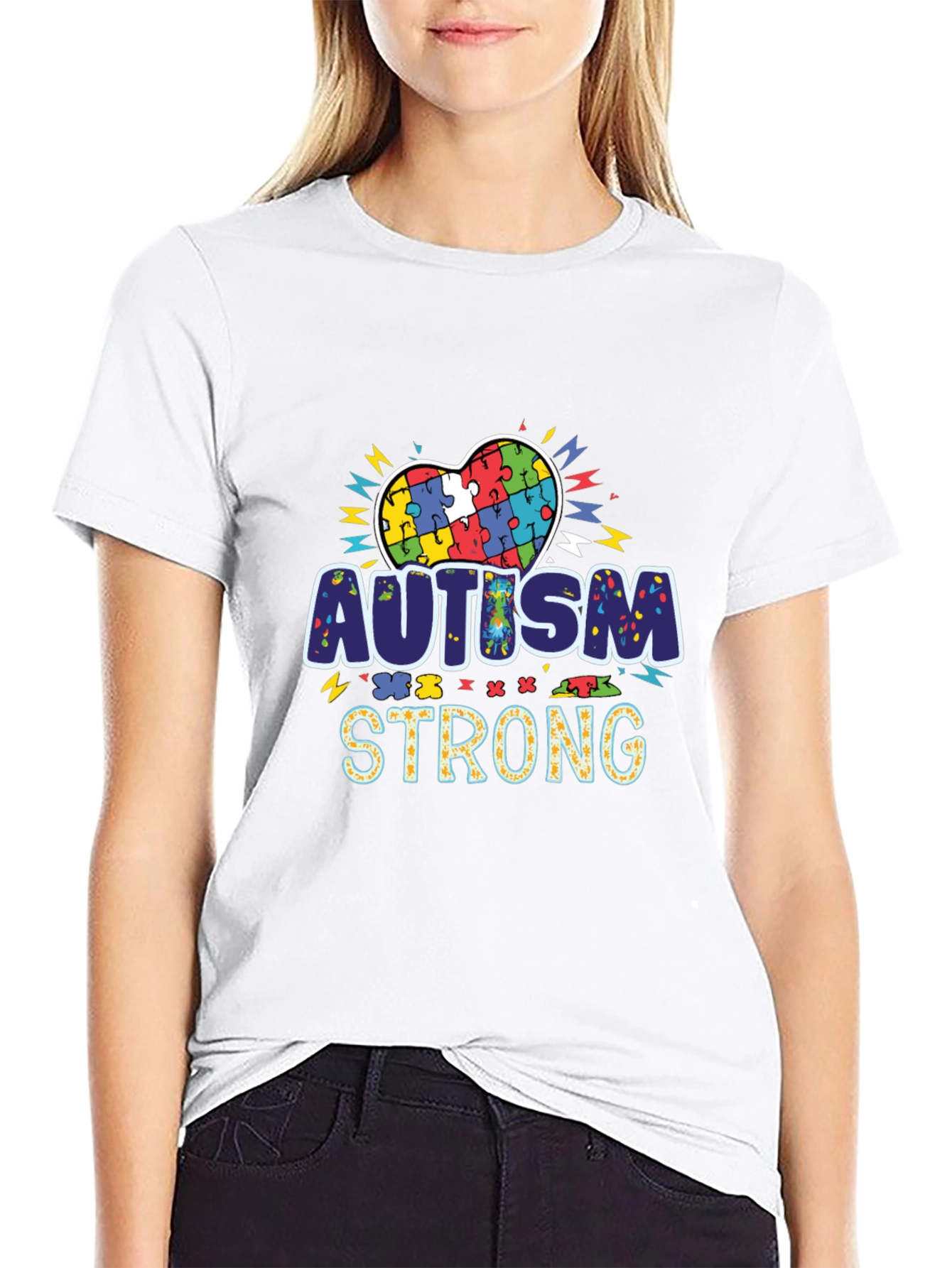 Autism Strong Puzzle Heart Black T-Shirt