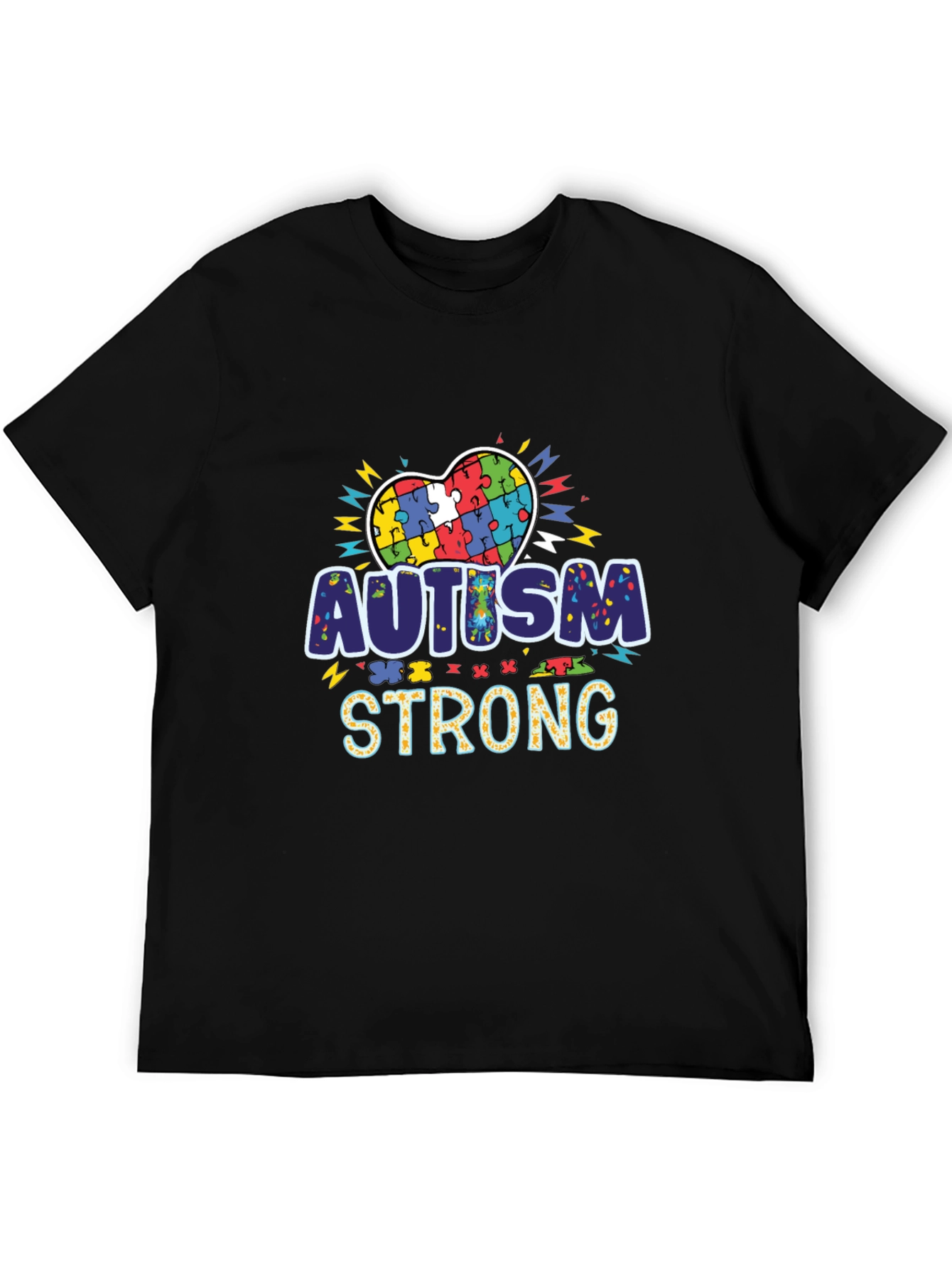 Autism Strong Puzzle Heart Black T-Shirt