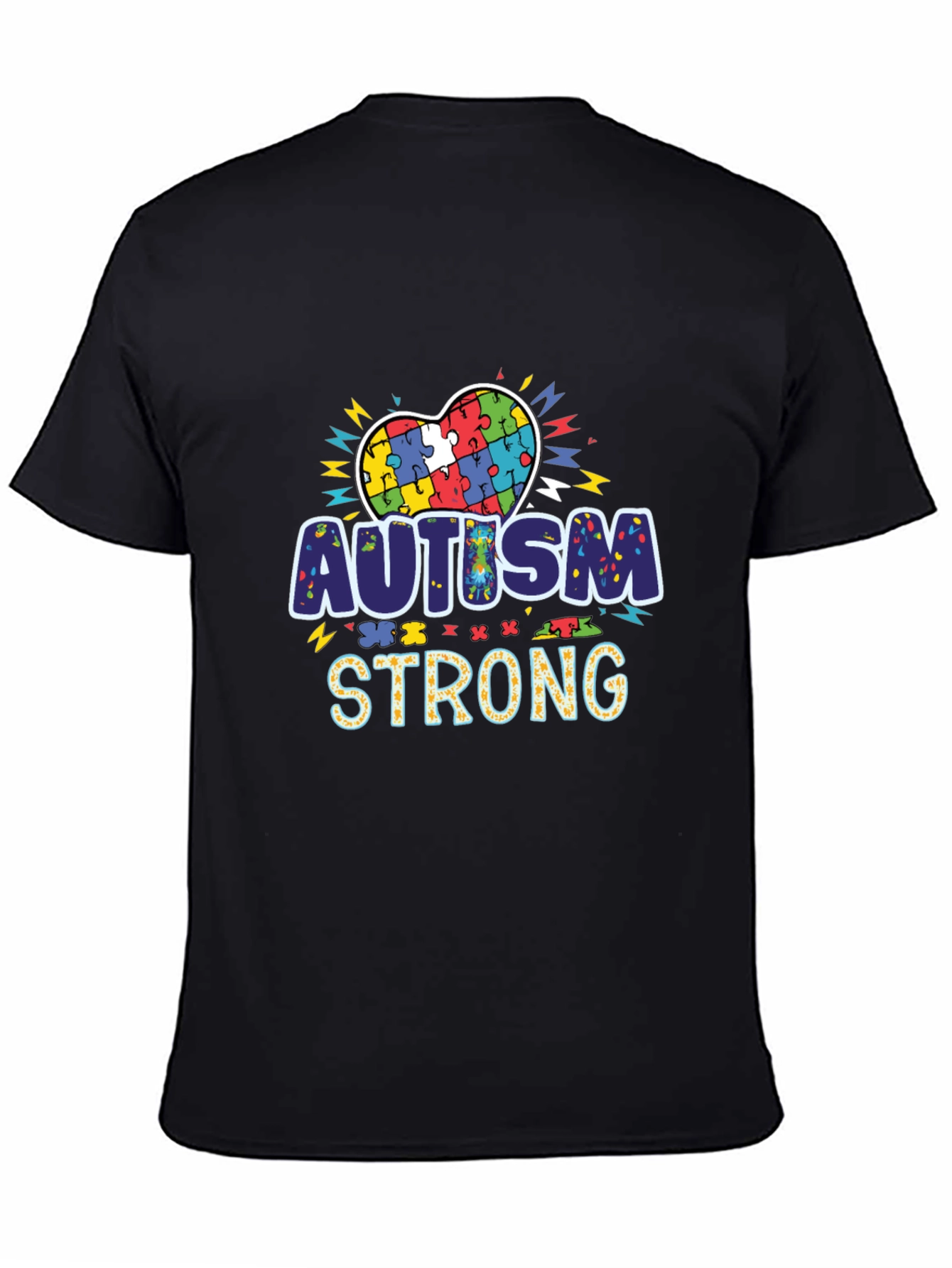Autism Strong Puzzle Heart Black T-Shirt