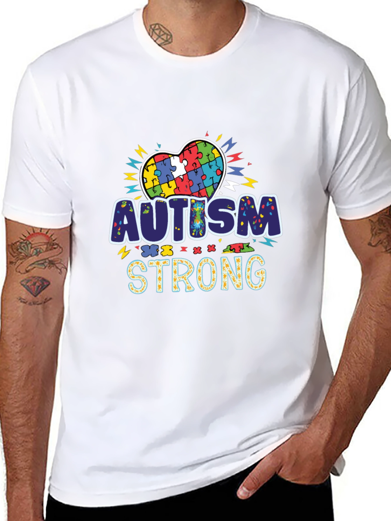 Autism Strong Puzzle Heart Black T-Shirt