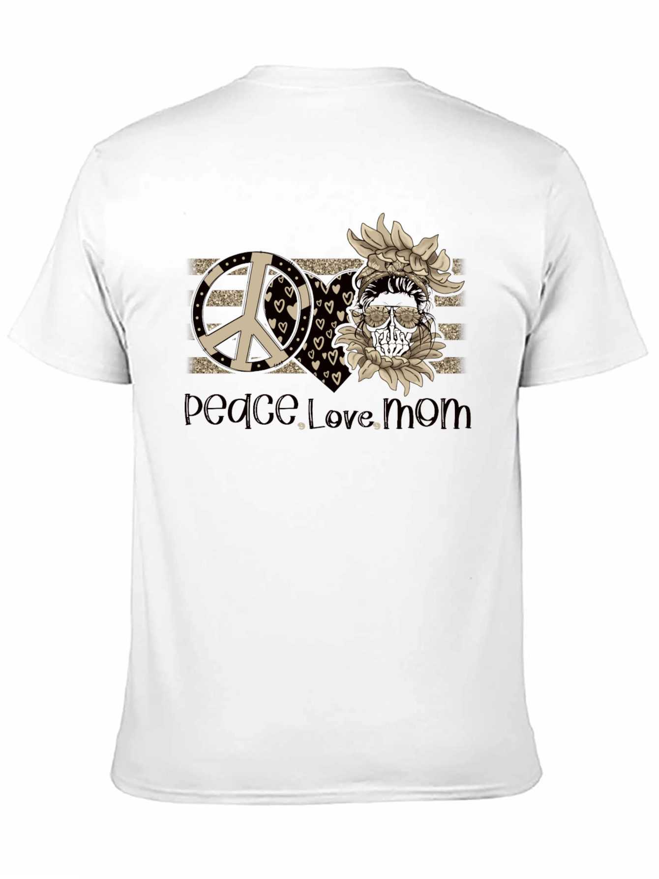 Peace Love Mom T-Shirt Skull Sunflower Tee