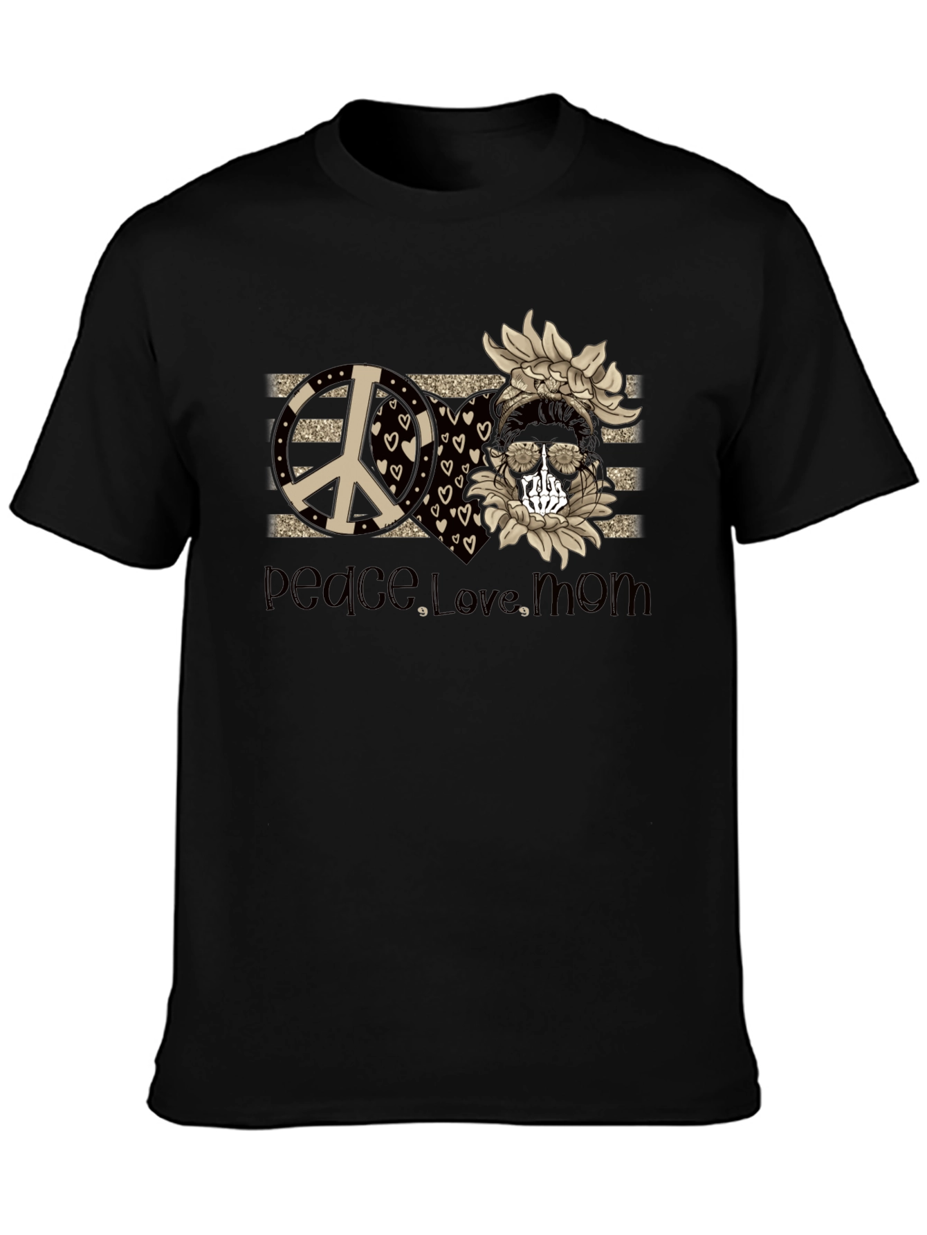 Peace Love Mom T-Shirt Skull Sunflower Tee