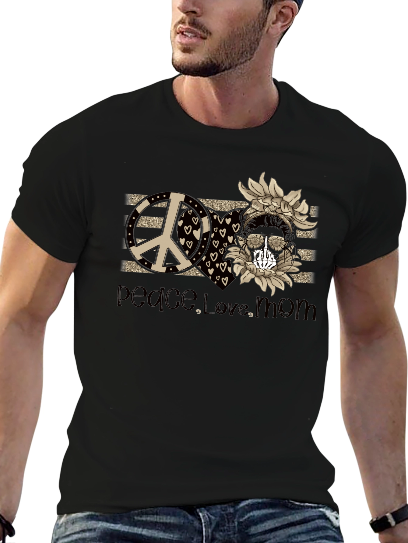 Peace Love Mom T-Shirt Skull Sunflower Tee