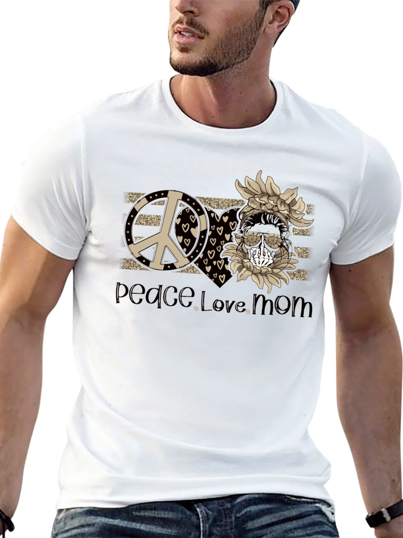 Peace Love Mom T-Shirt Skull Sunflower Tee