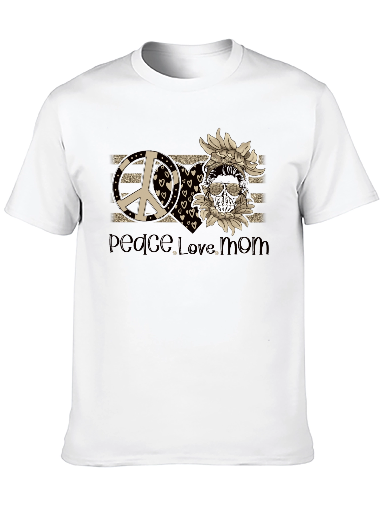 Peace Love Mom T-Shirt Skull Sunflower Tee