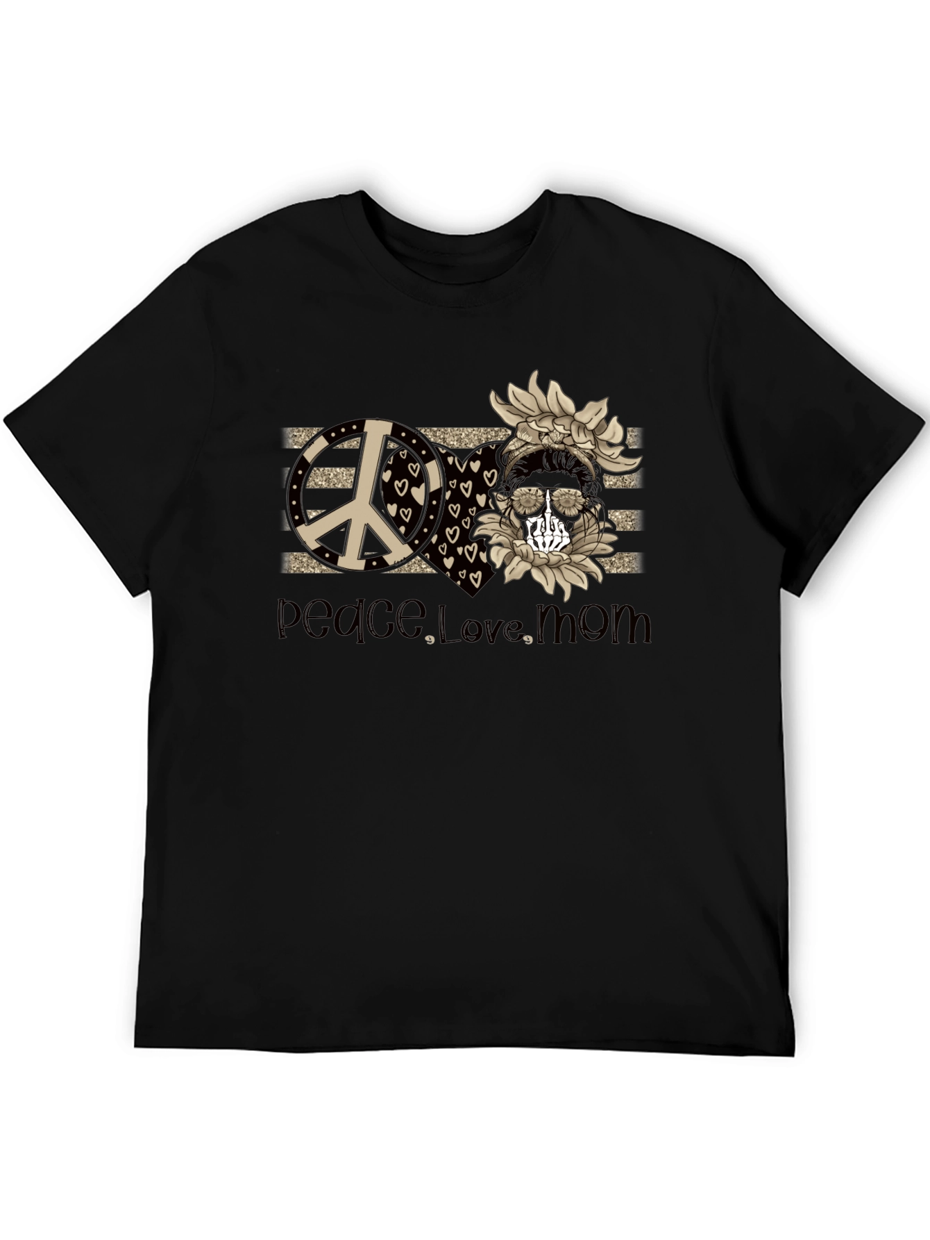 Peace Love Mom T-Shirt Skull Sunflower Tee