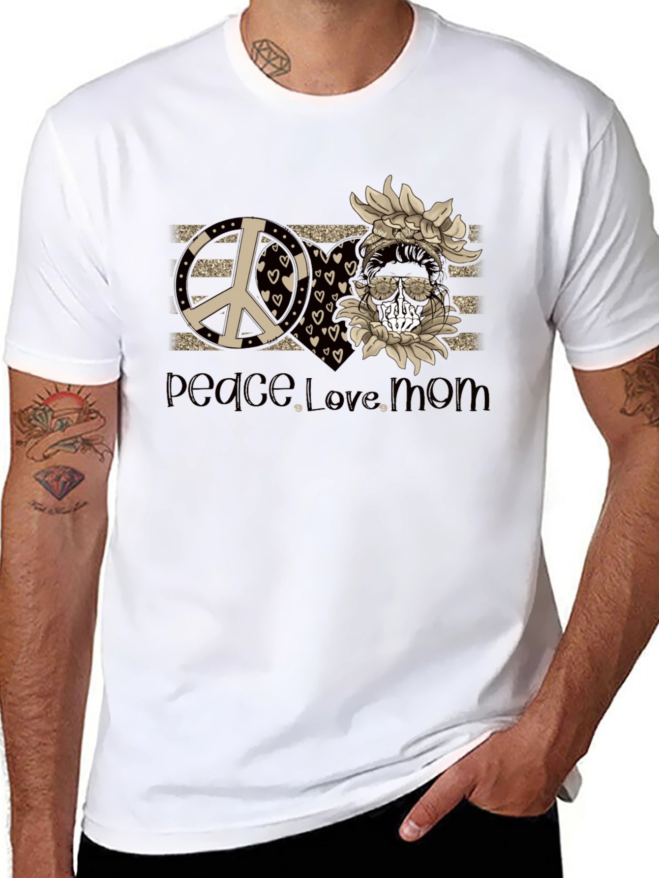 Peace Love Mom T-Shirt Skull Sunflower Tee