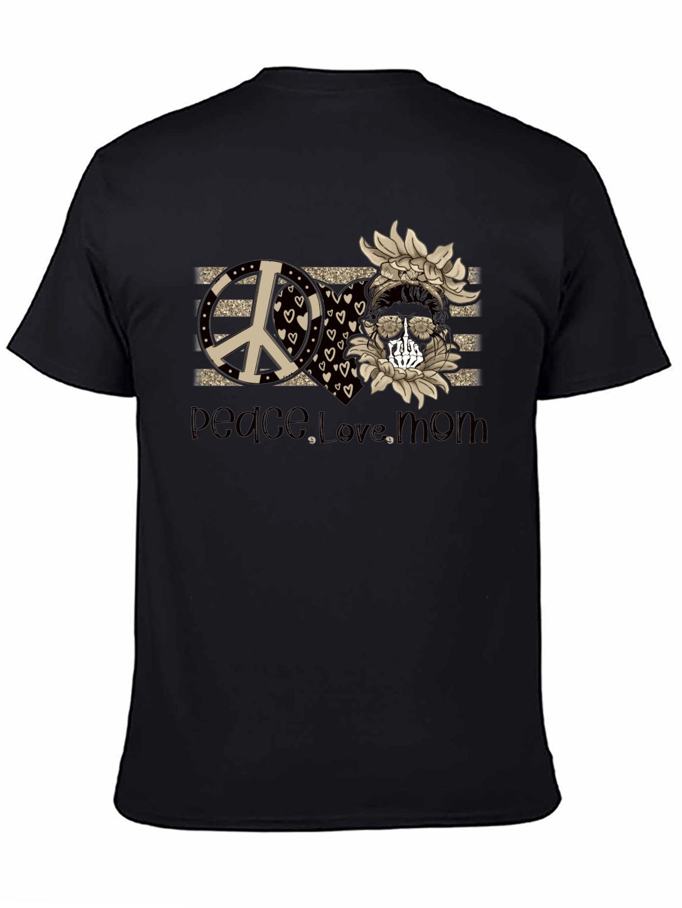 Peace Love Mom T-Shirt Skull Sunflower Tee