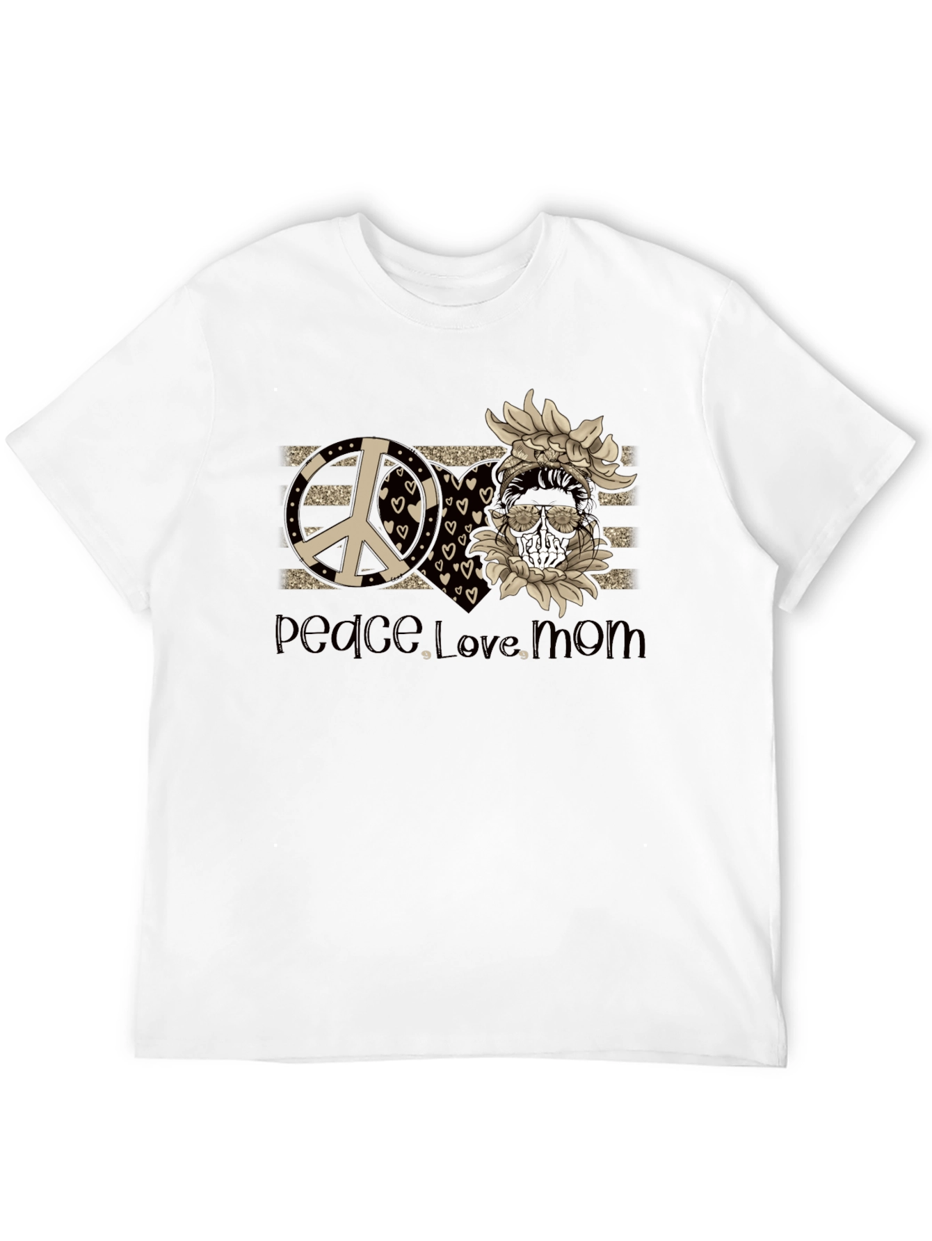 Peace Love Mom T-Shirt Skull Sunflower Tee
