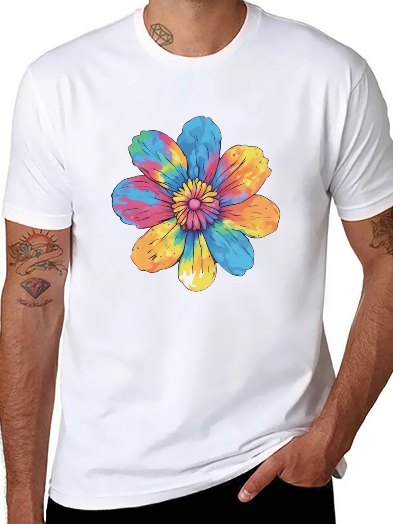 Tie-Dye Flower Graphic Black T-Shirt