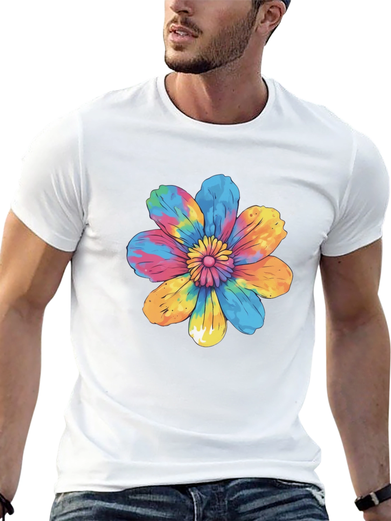 Tie-Dye Flower Graphic Black T-Shirt