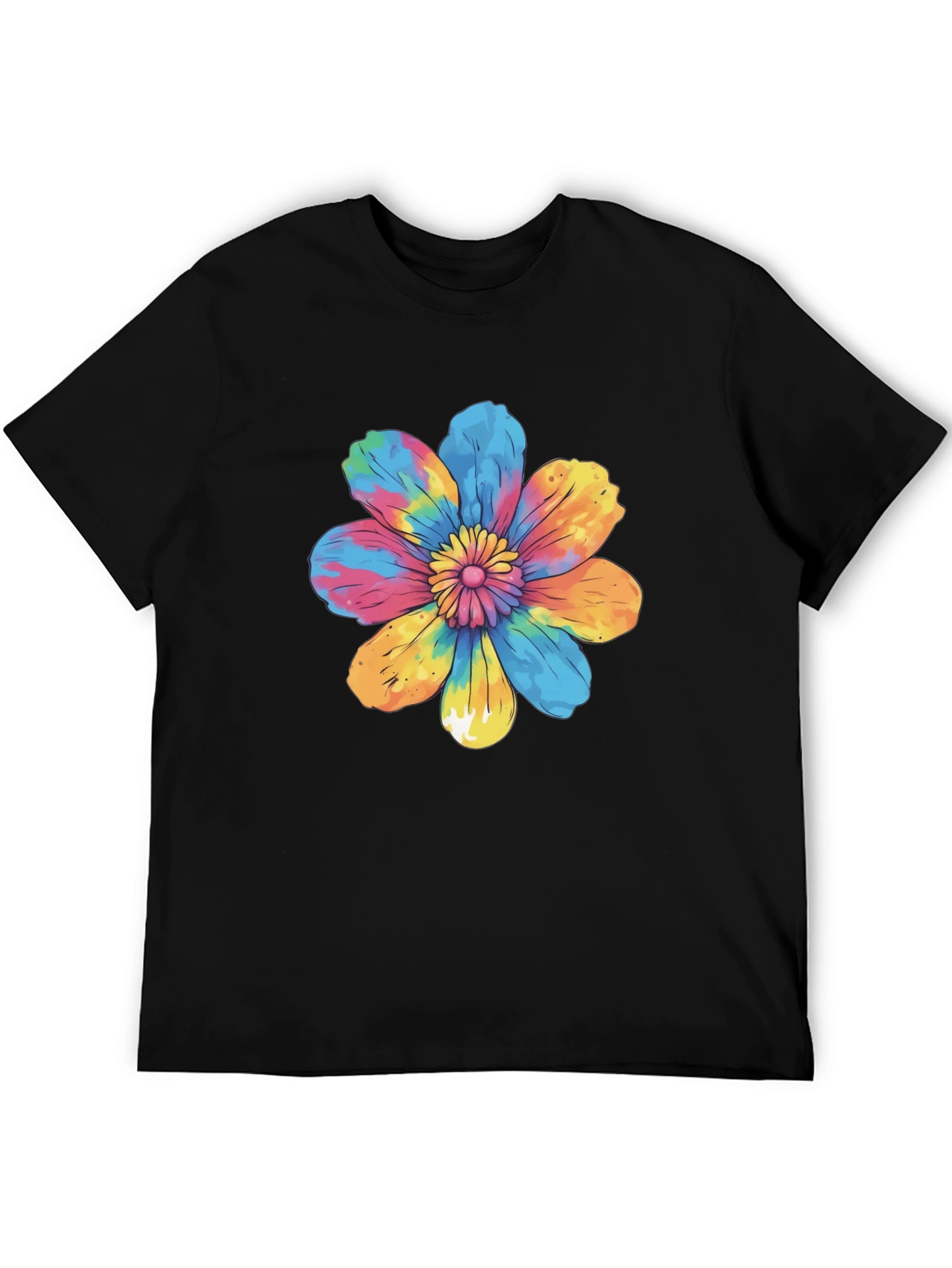 Tie-Dye Flower Graphic Black T-Shirt