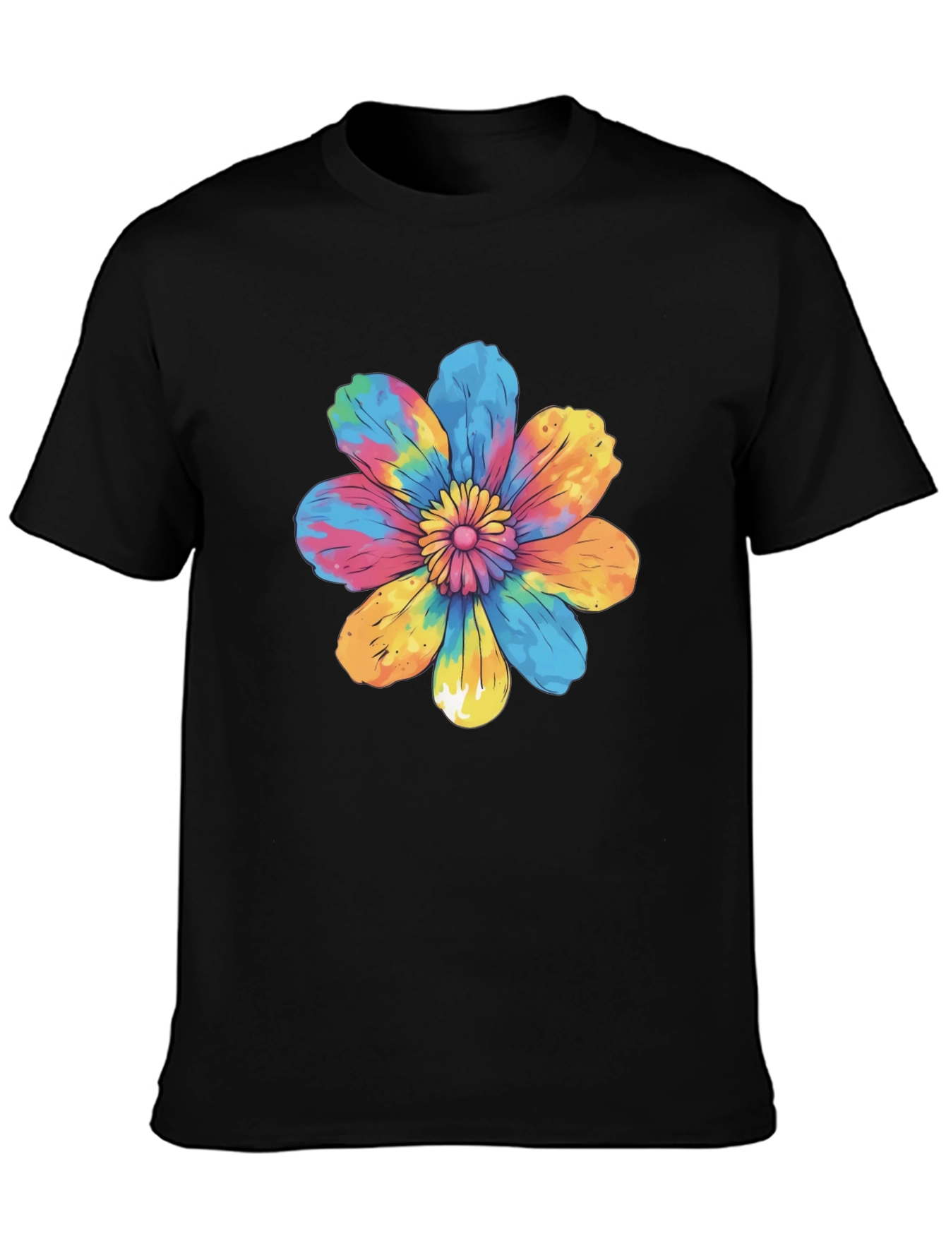 Tie-Dye Flower Graphic Black T-Shirt