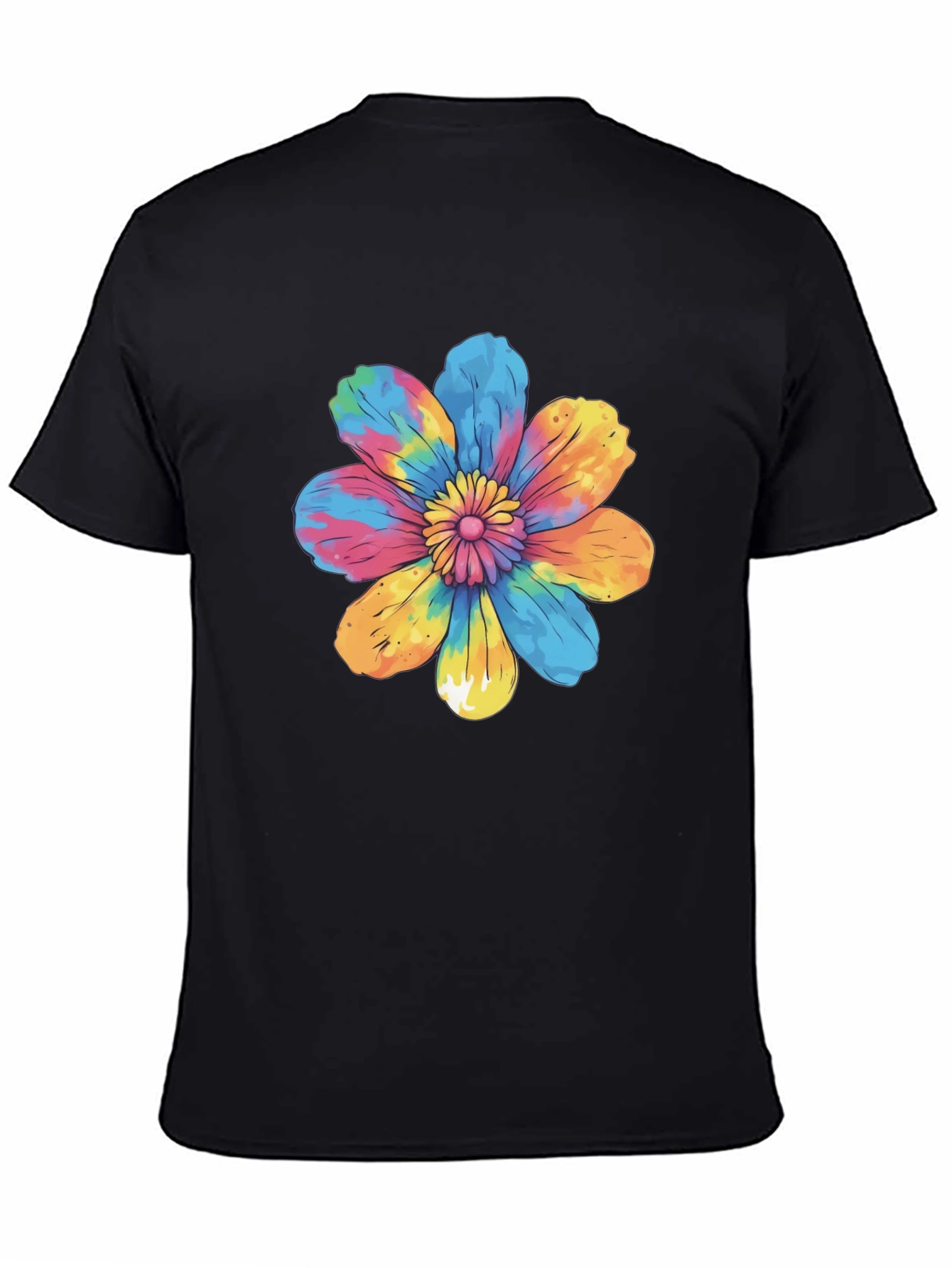 Tie-Dye Flower Graphic Black T-Shirt