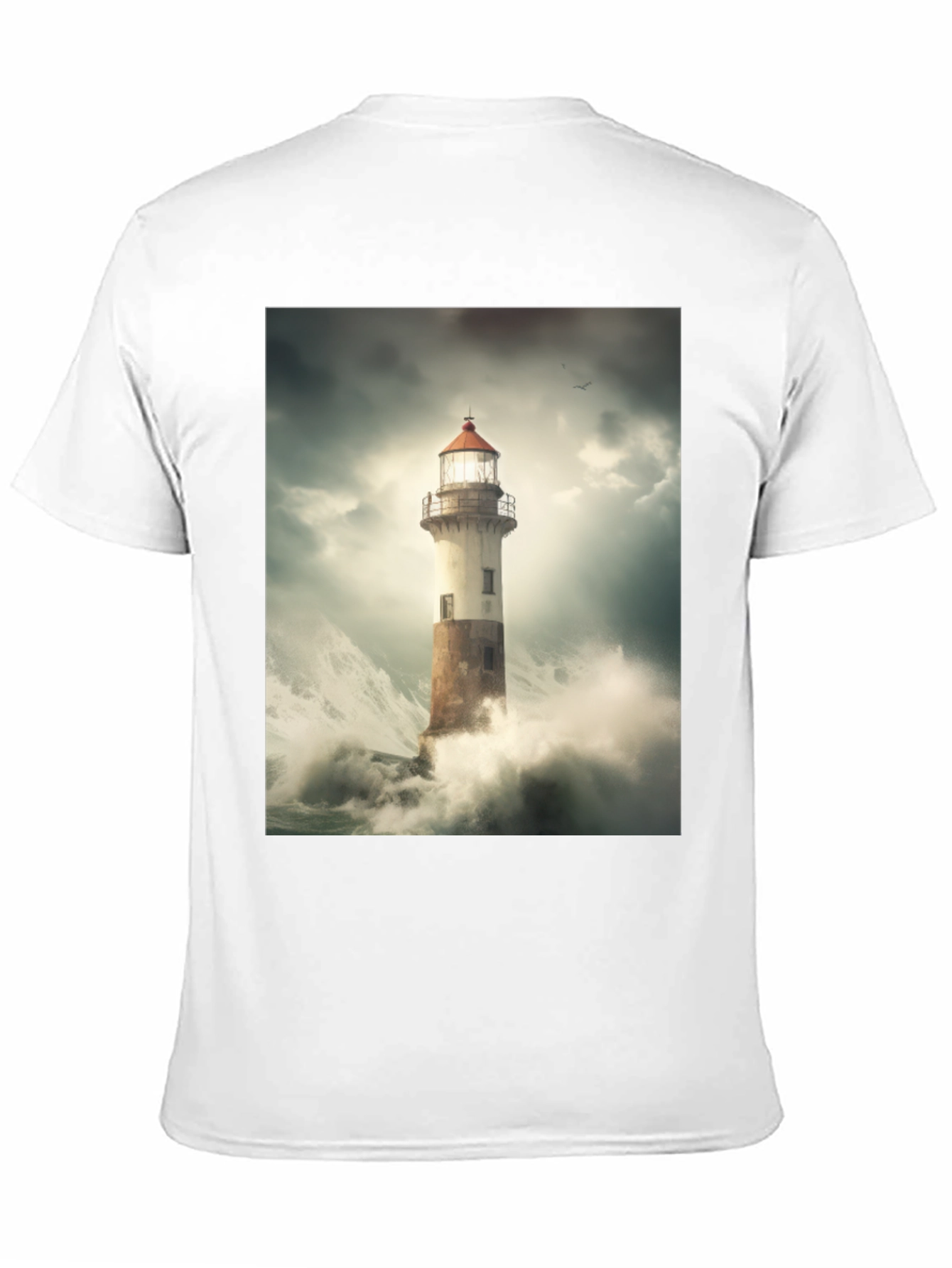 Lighthouse Storm Graphic Tee - Black Cotton T-Shirt