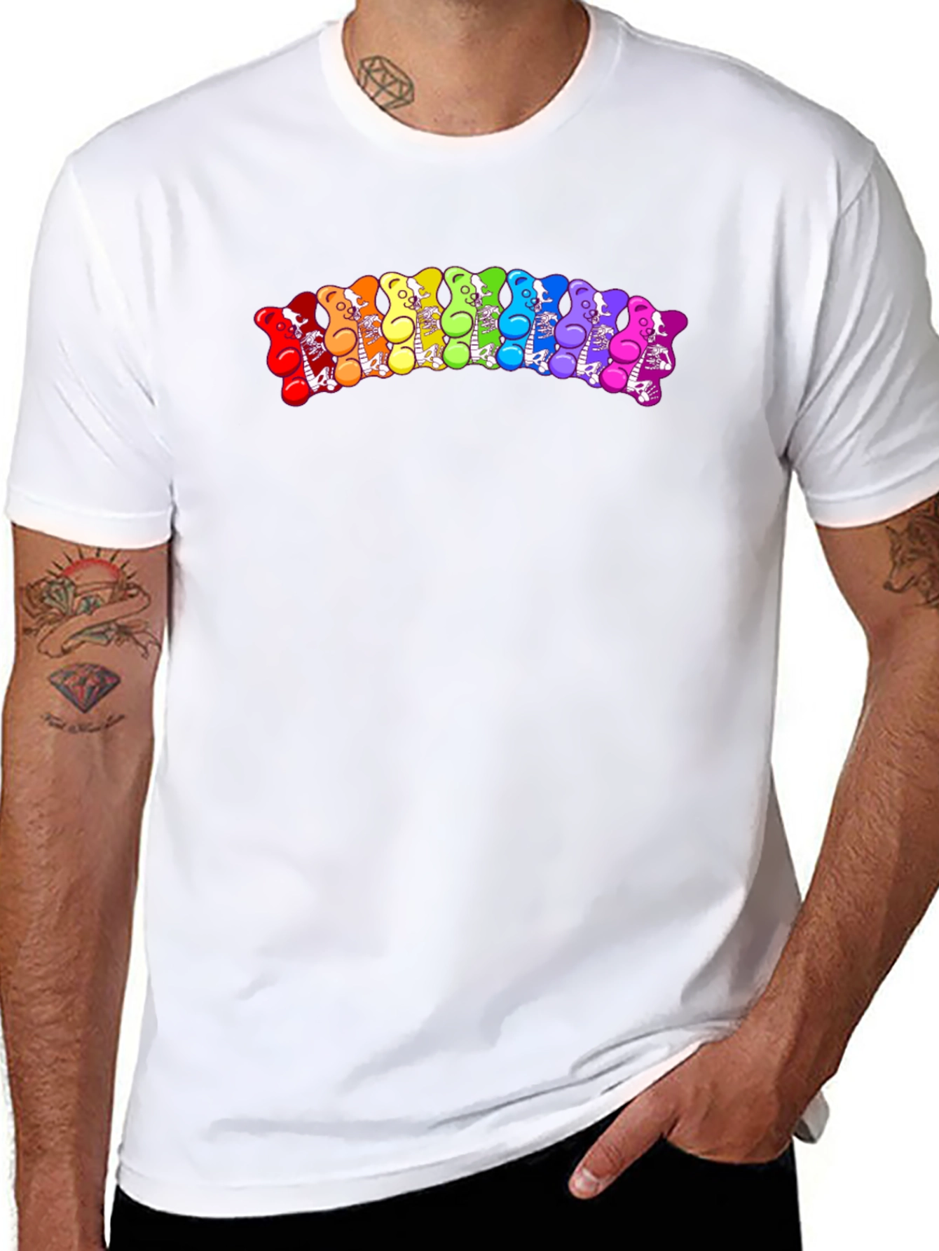 Rainbow Gummy Bear Skeleton Graphic Tee - Black
