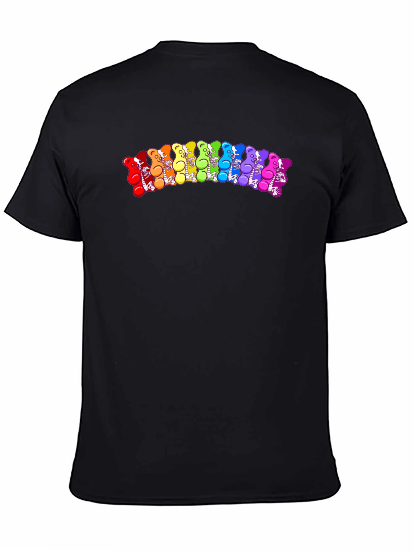 Rainbow Gummy Bear Skeleton Graphic Tee - Black