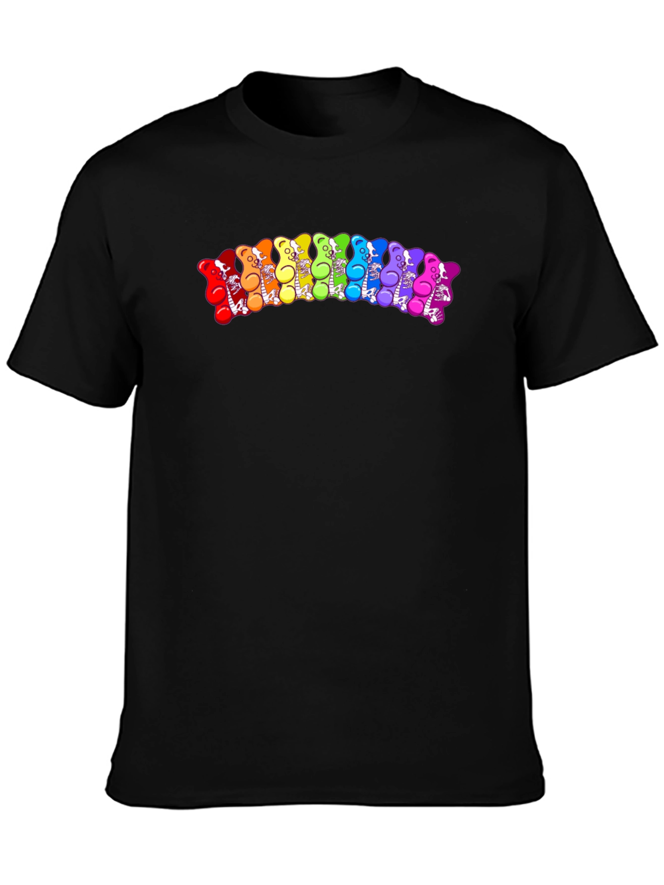 Rainbow Gummy Bear Skeleton Graphic Tee - Black