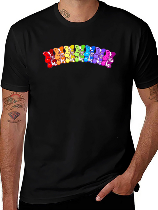 Rainbow Gummy Bear Skeleton Graphic Tee - Black