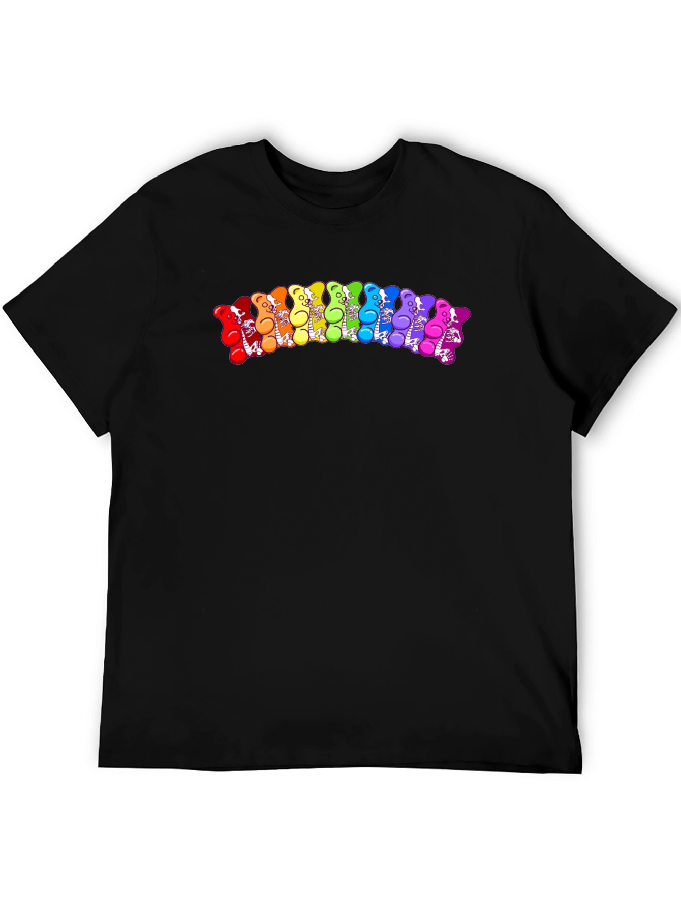 Rainbow Gummy Bear Skeleton Graphic Tee - Black