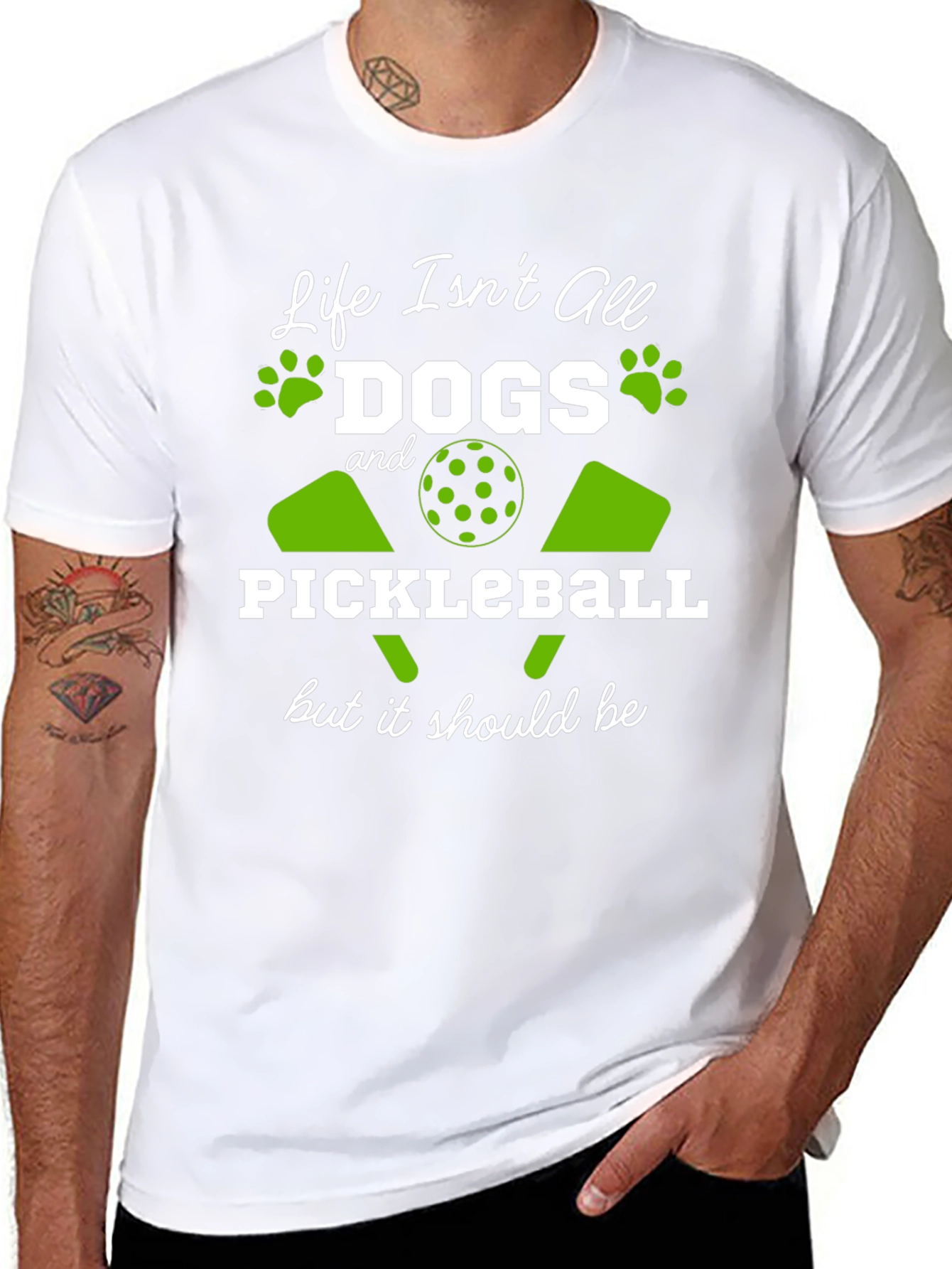 Life Isnt All Dogs & Pickleball Black Graphic Tee