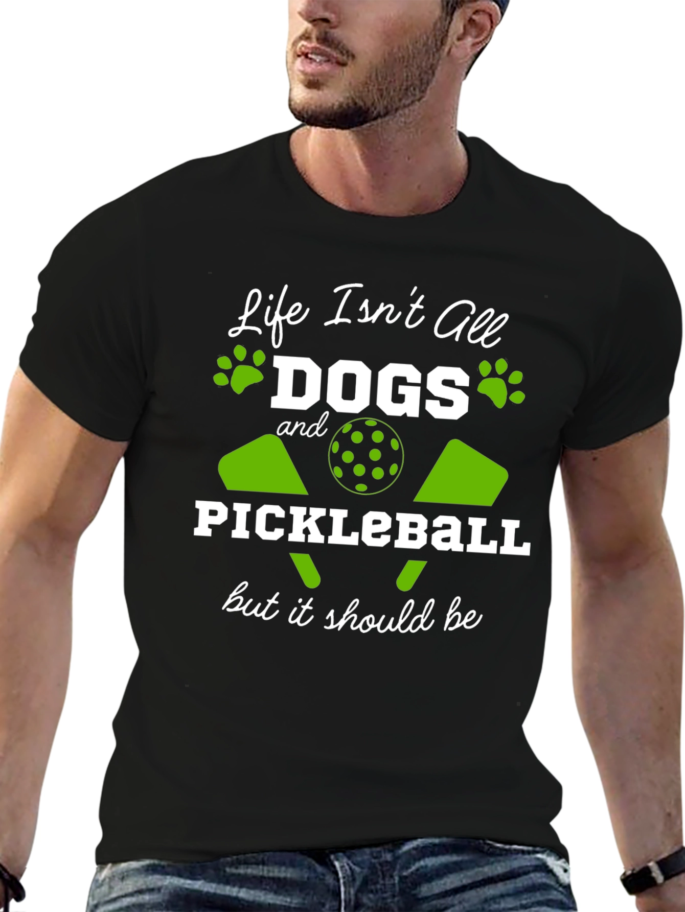 Life Isnt All Dogs & Pickleball Black Graphic Tee