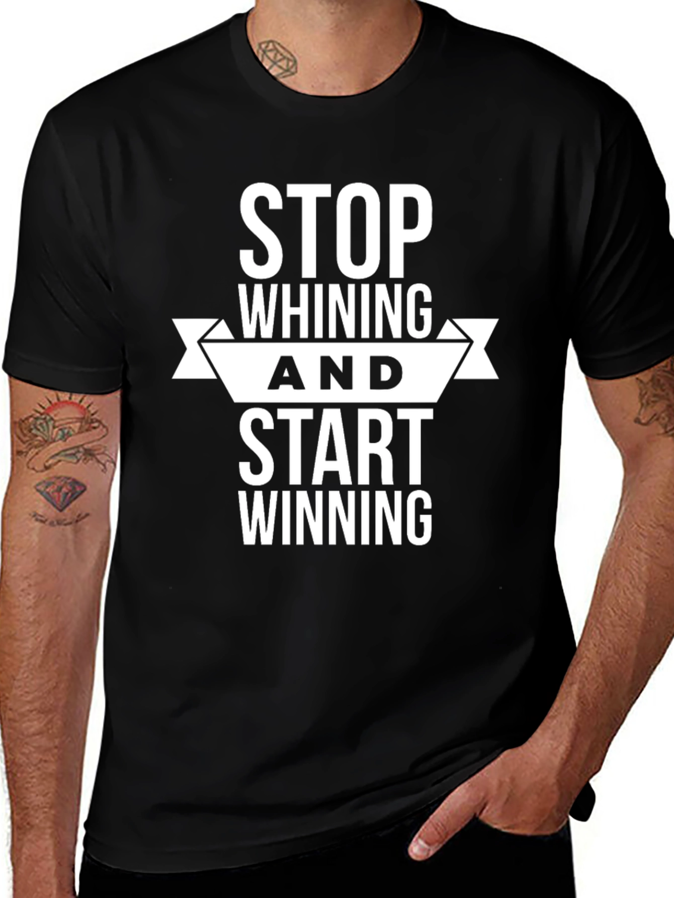 Motivational Black T-Shirt: Stop Whining Start Winning