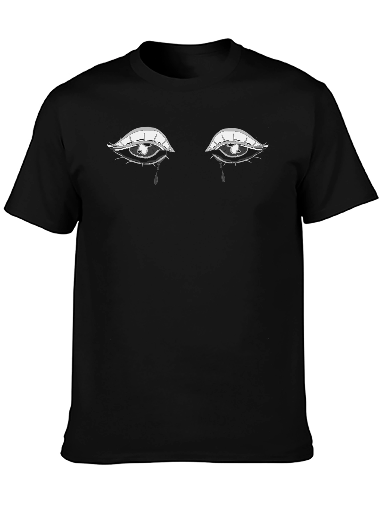 Tearful Eyes Graphic Tee - Expressive Black T-Shirt