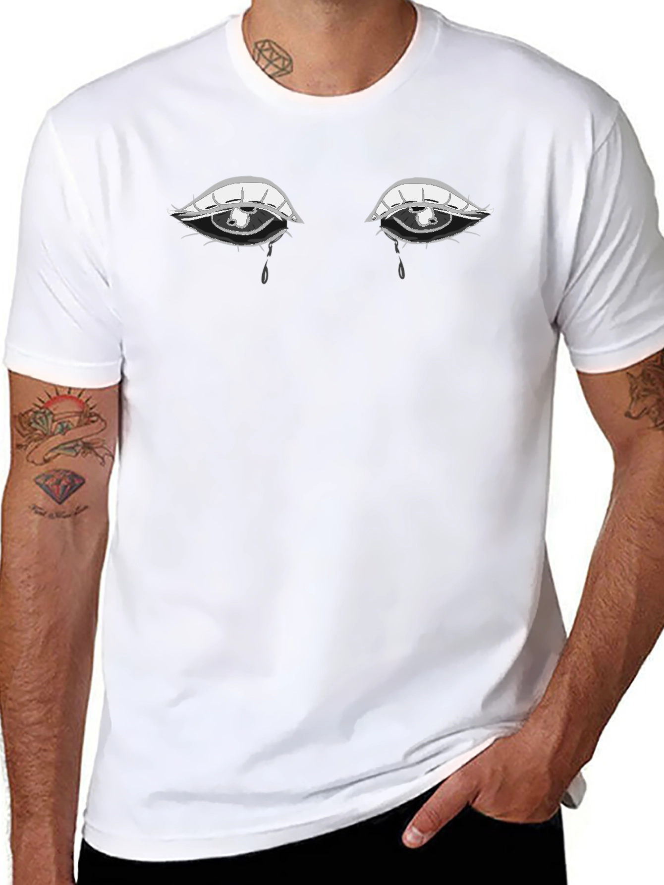 Tearful Eyes Graphic Tee - Expressive Black T-Shirt