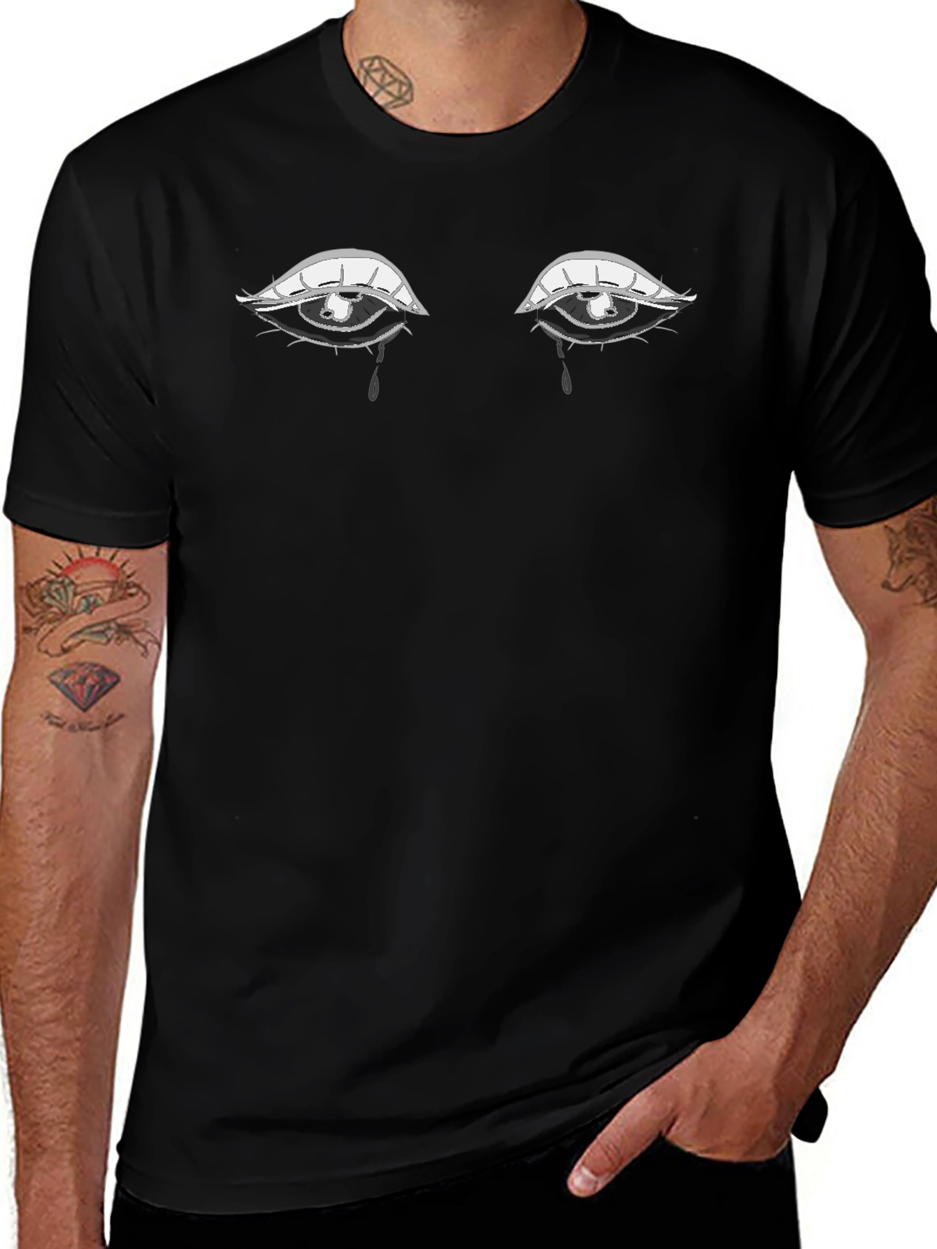 Tearful Eyes Graphic Tee - Expressive Black T-Shirt
