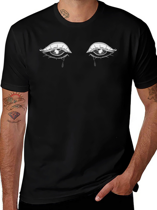 Tearful Eyes Graphic Tee - Expressive Black T-Shirt