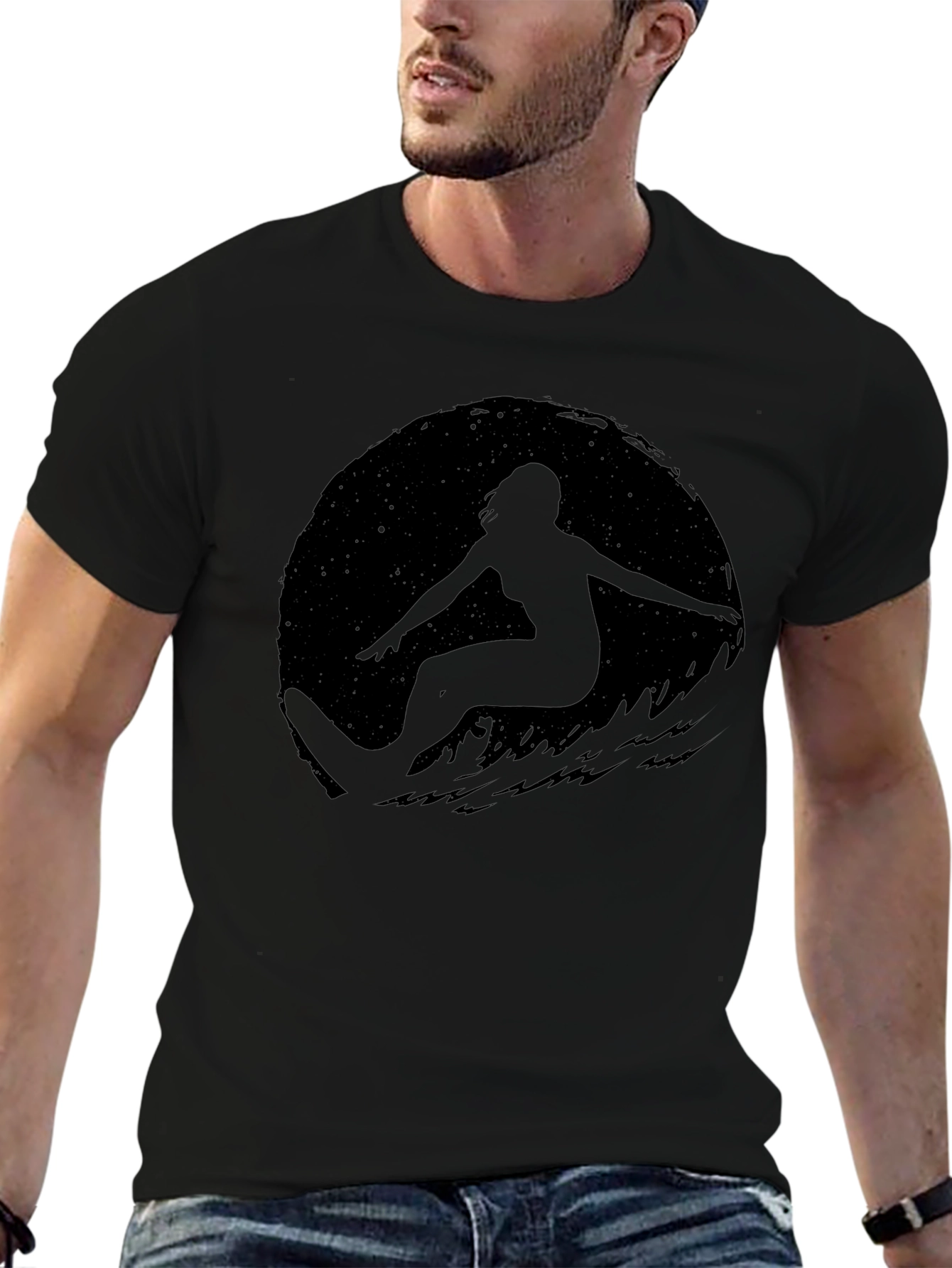 Surfer Silhouette Black T-Shirt