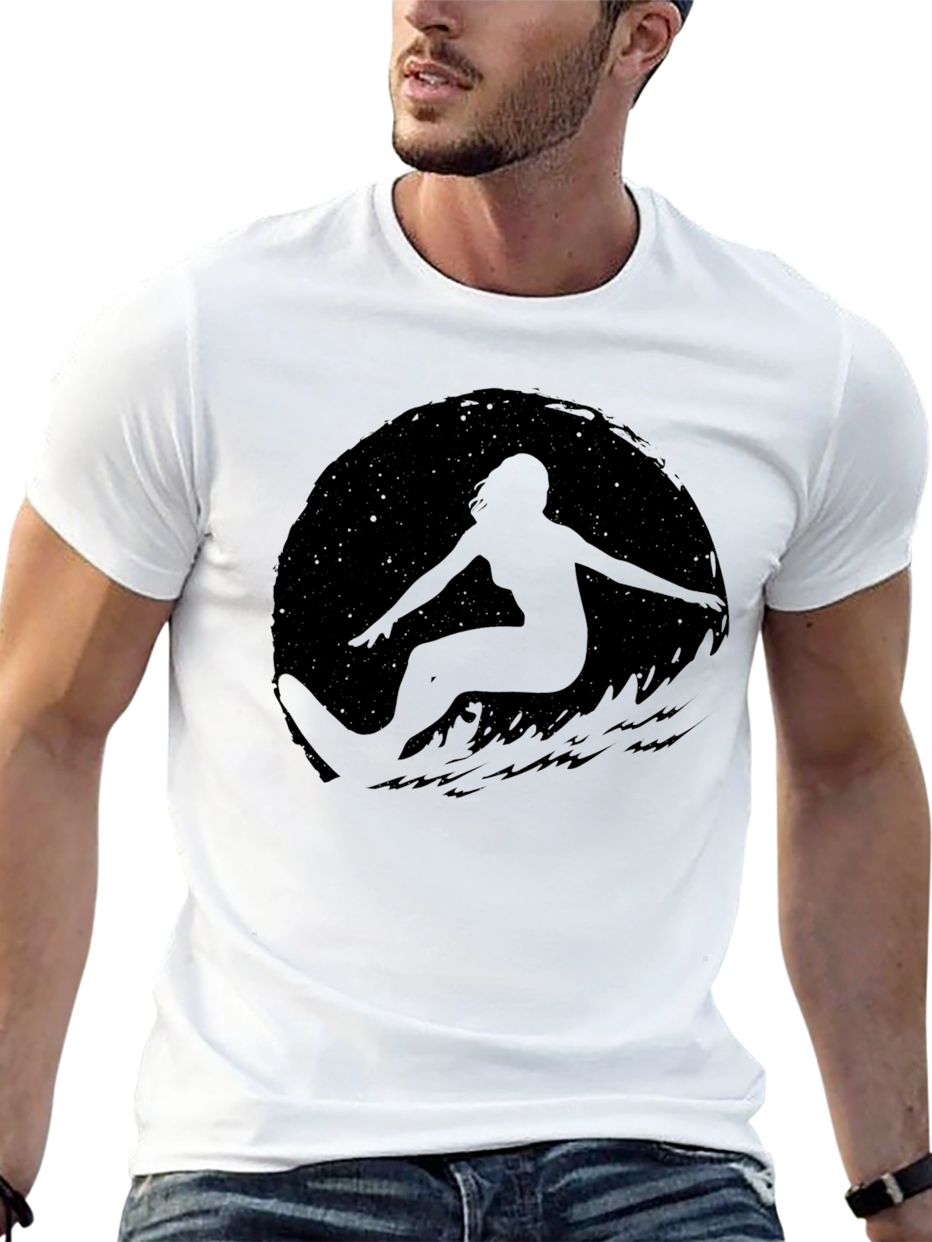 Surfer Silhouette Black T-Shirt