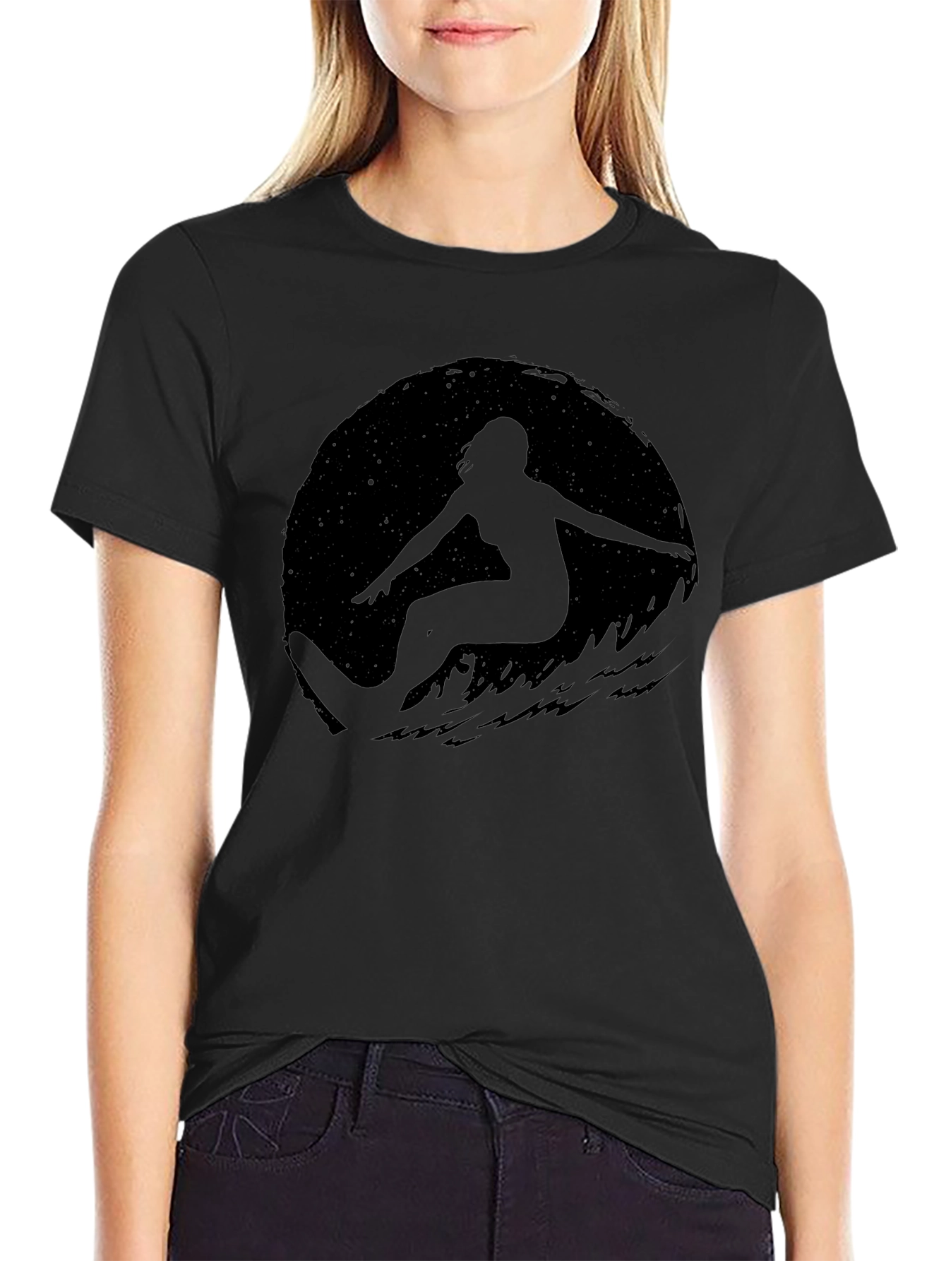 Surfer Silhouette Black T-Shirt