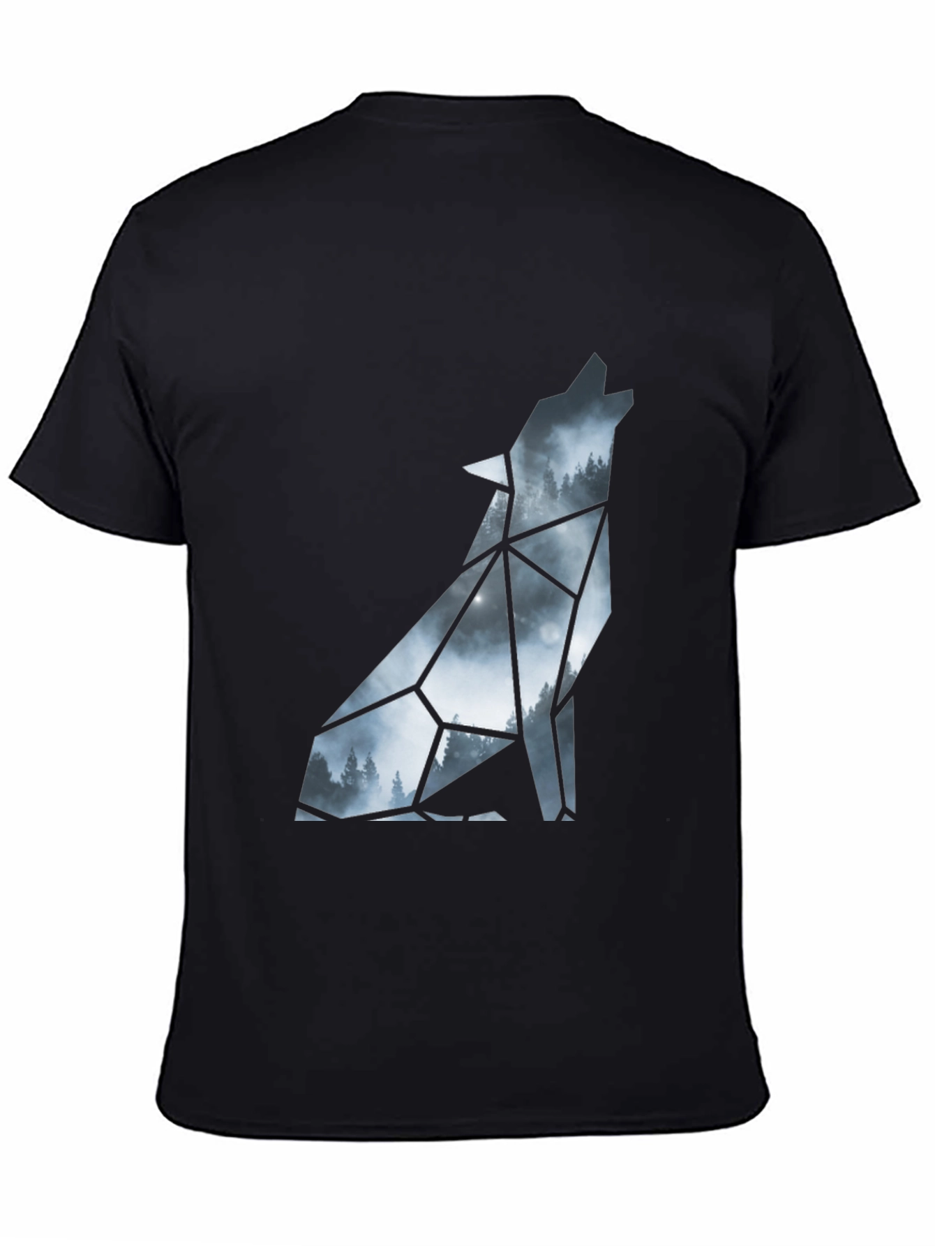 Geometric Wolf Silhouette Black T-Shirt