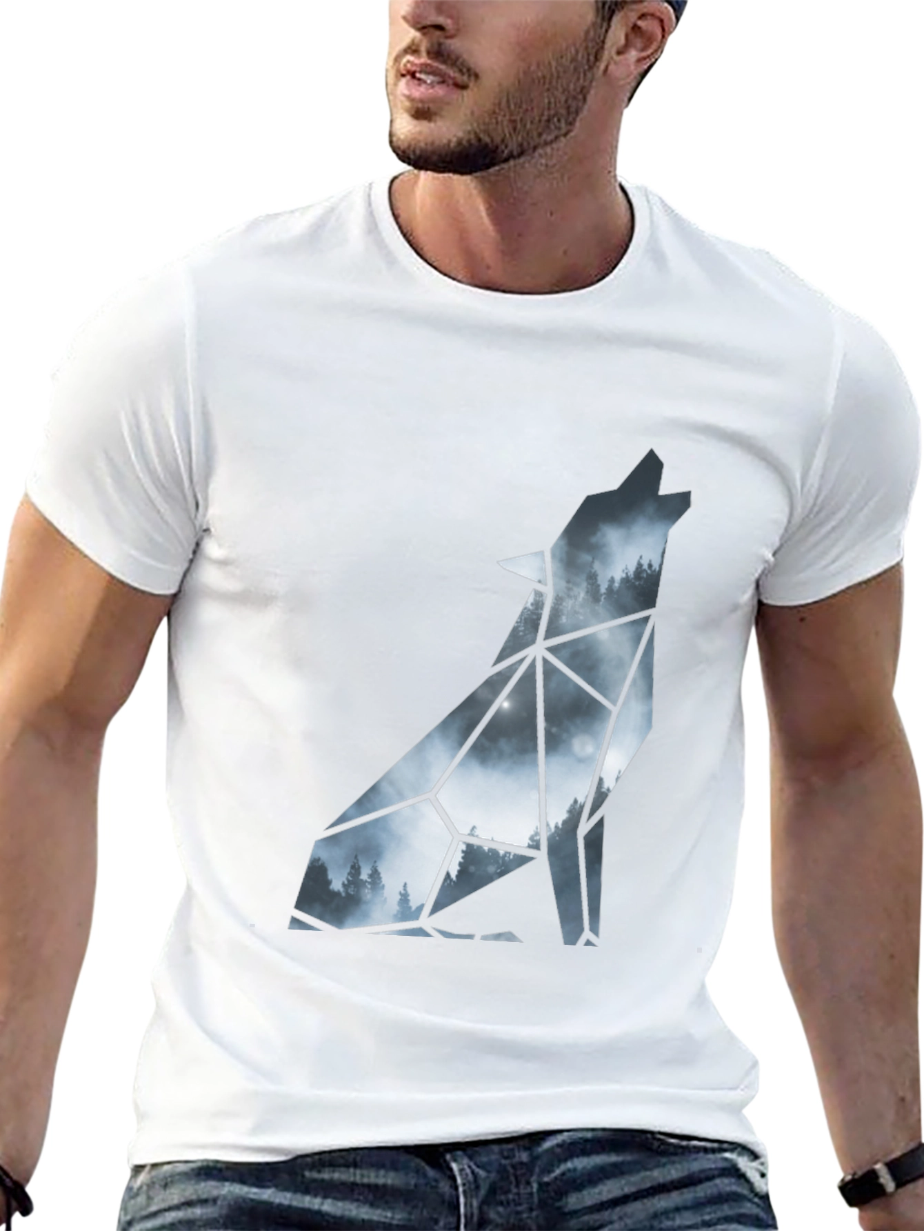 Geometric Wolf Silhouette Black T-Shirt