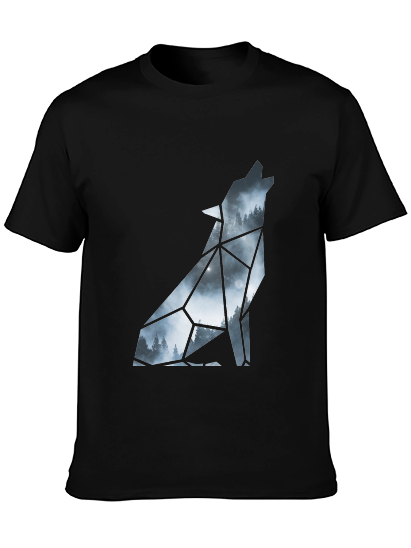 Geometric Wolf Silhouette Black T-Shirt