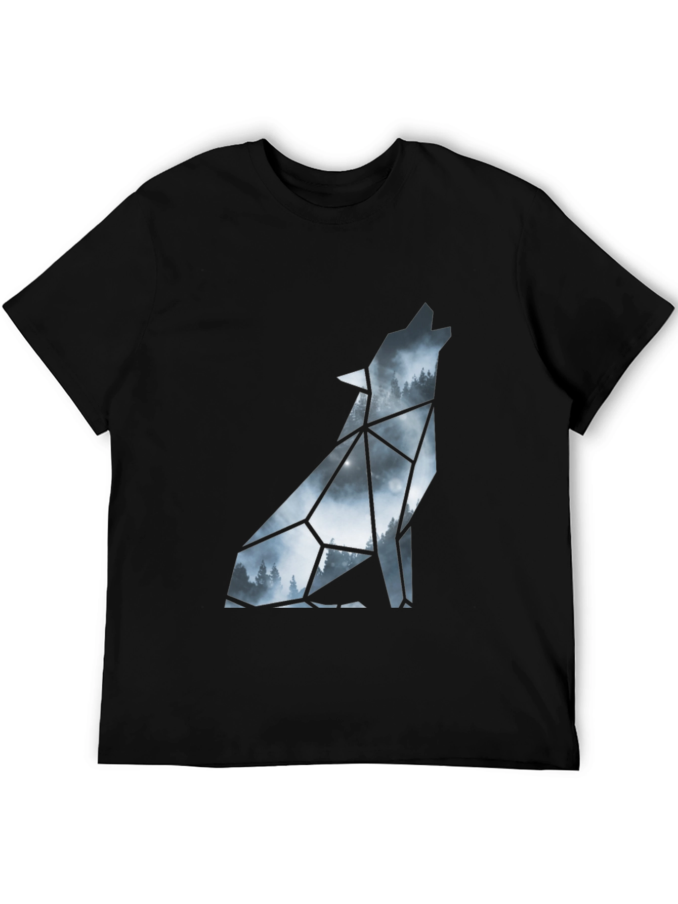 Geometric Wolf Silhouette Black T-Shirt