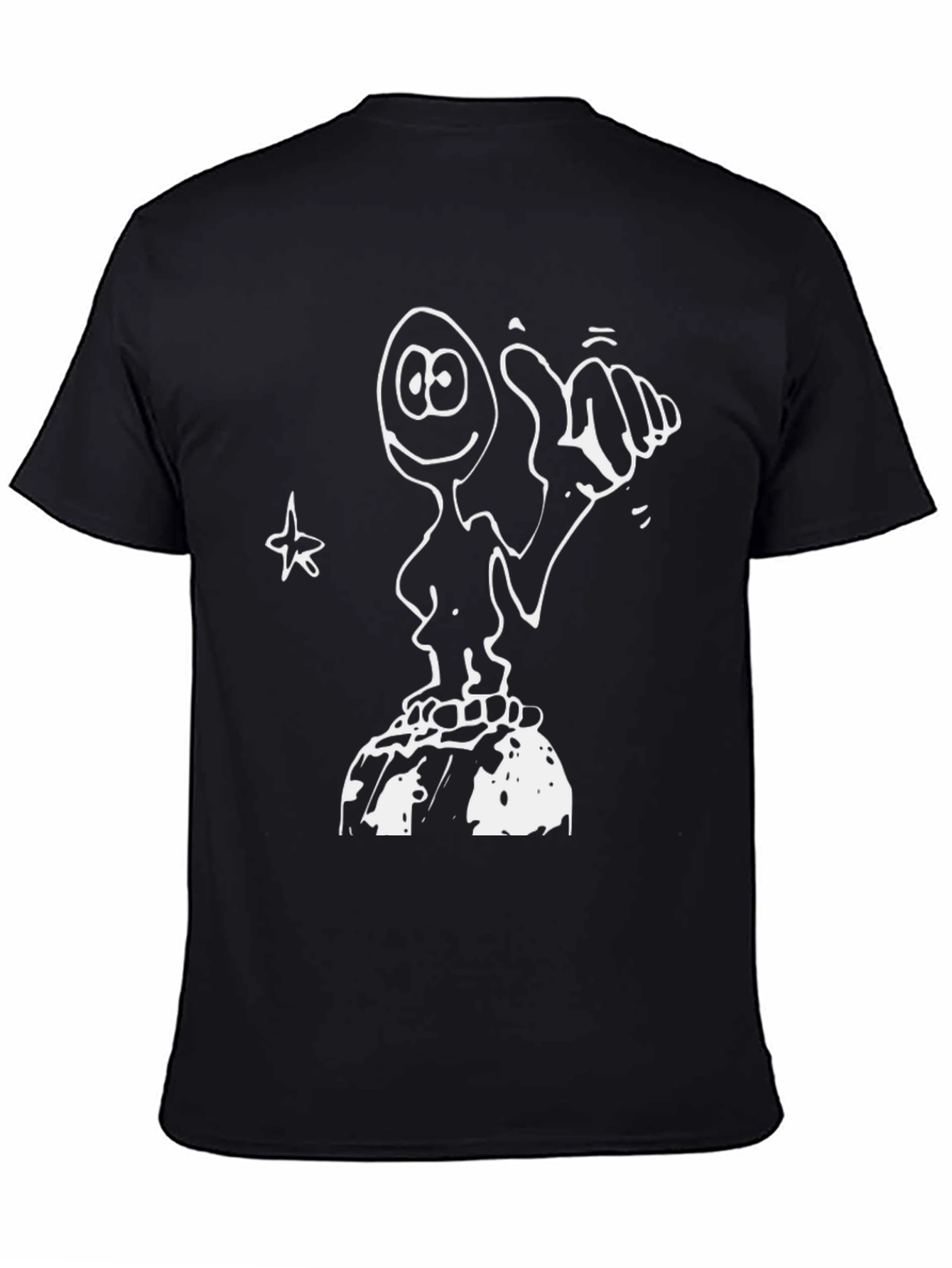 Humorous Hand-Drawn Character Black T-Shirt