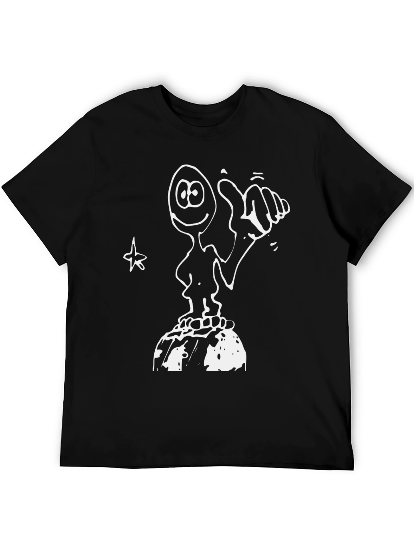 Humorous Hand-Drawn Character Black T-Shirt