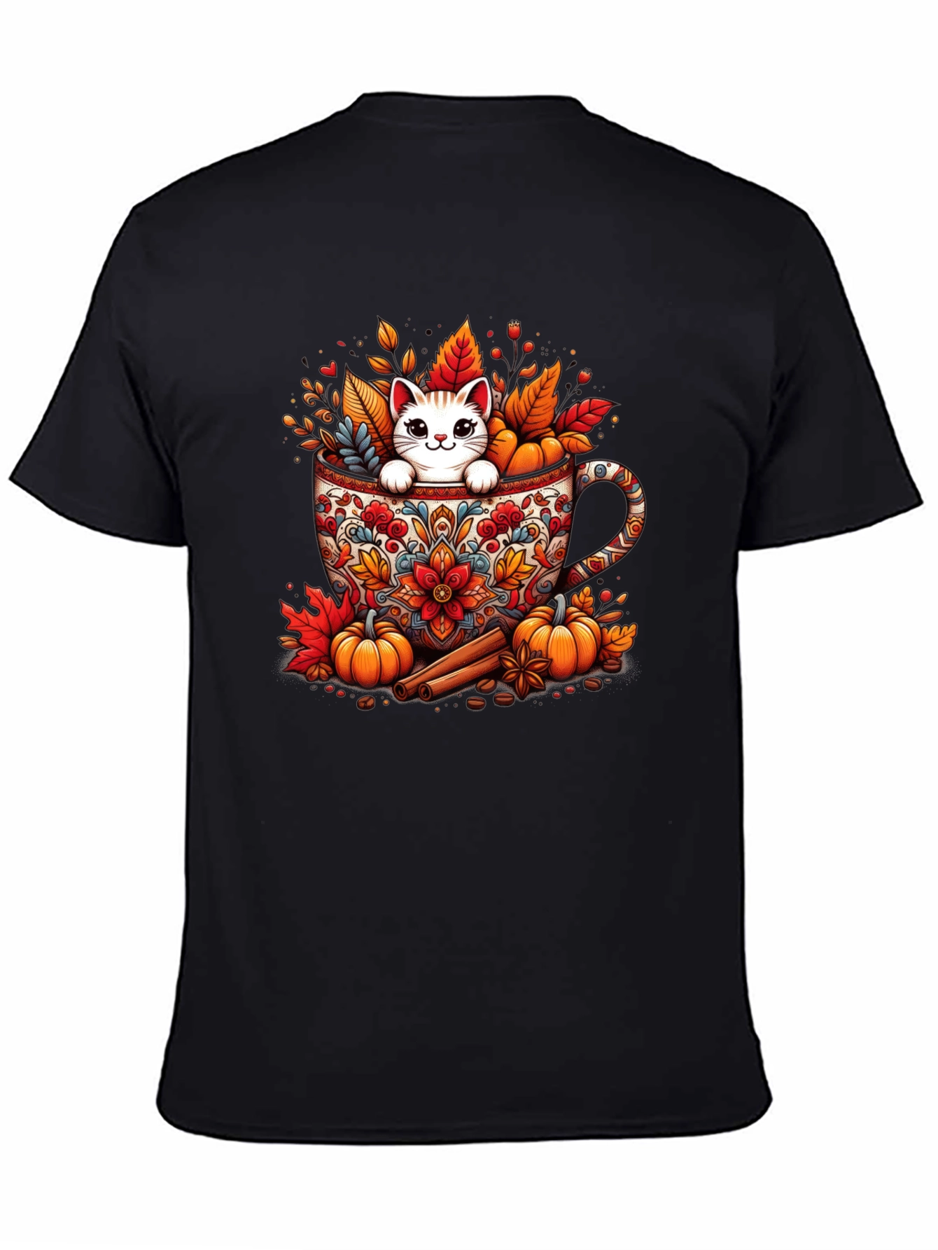 Fall Cat in Mug T-Shirt - Cozy Autumn Style