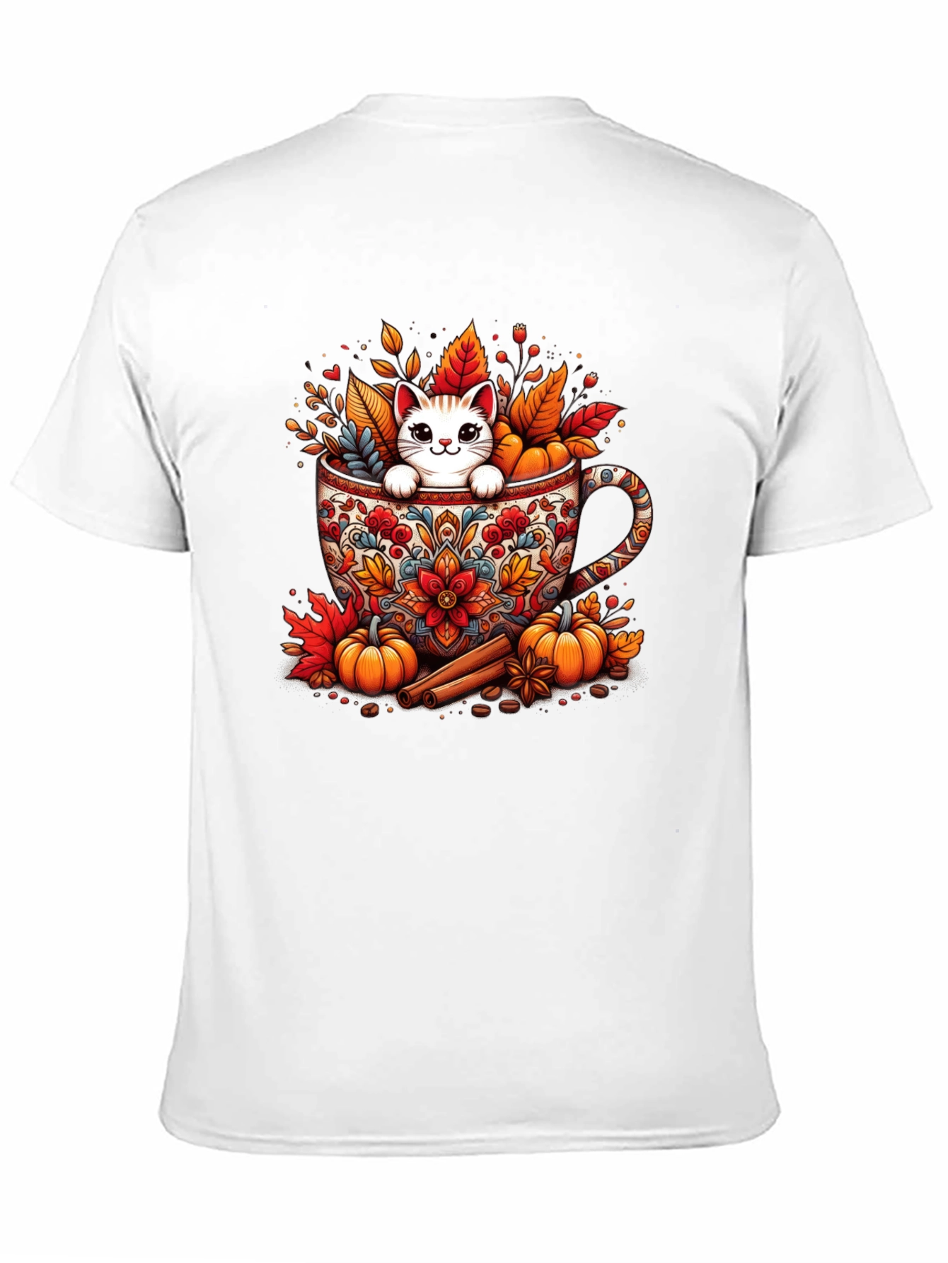 Fall Cat in Mug T-Shirt - Cozy Autumn Style