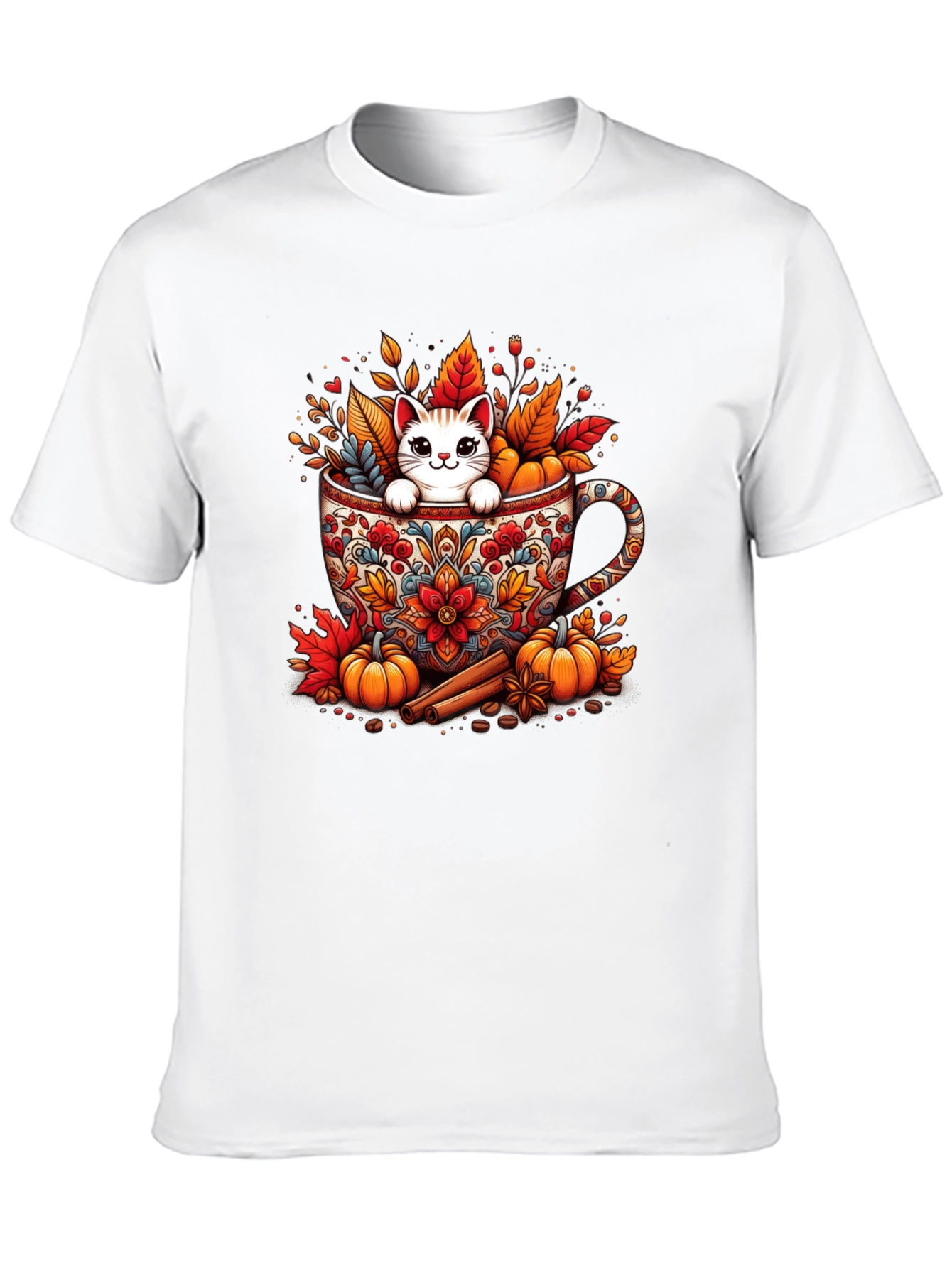 Fall Cat in Mug T-Shirt - Cozy Autumn Style