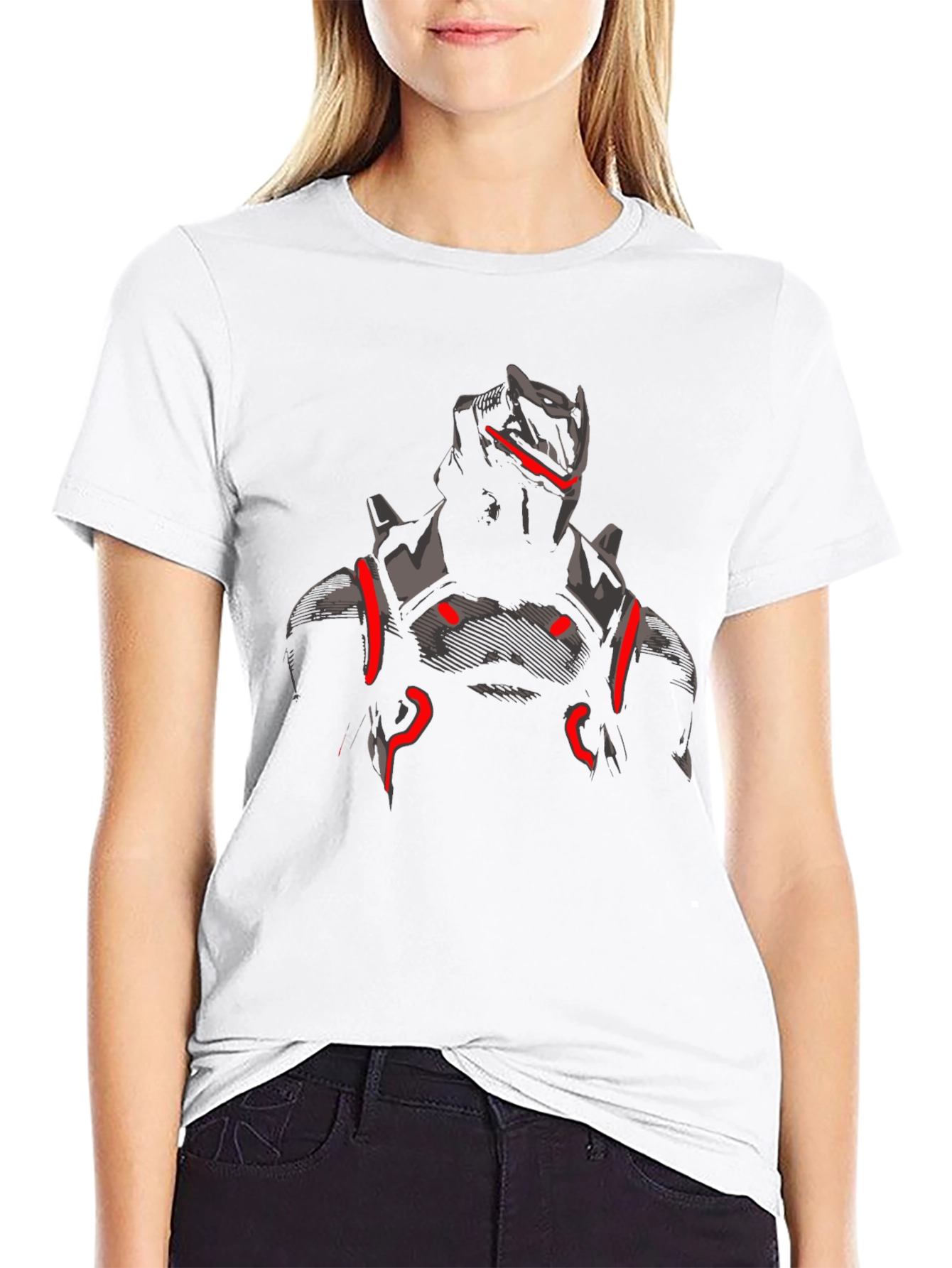 Mens Black Graphic Tee - Futuristic Armor Design