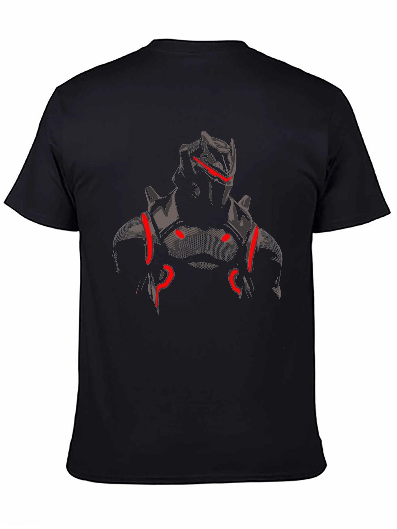 Mens Black Graphic Tee - Futuristic Armor Design